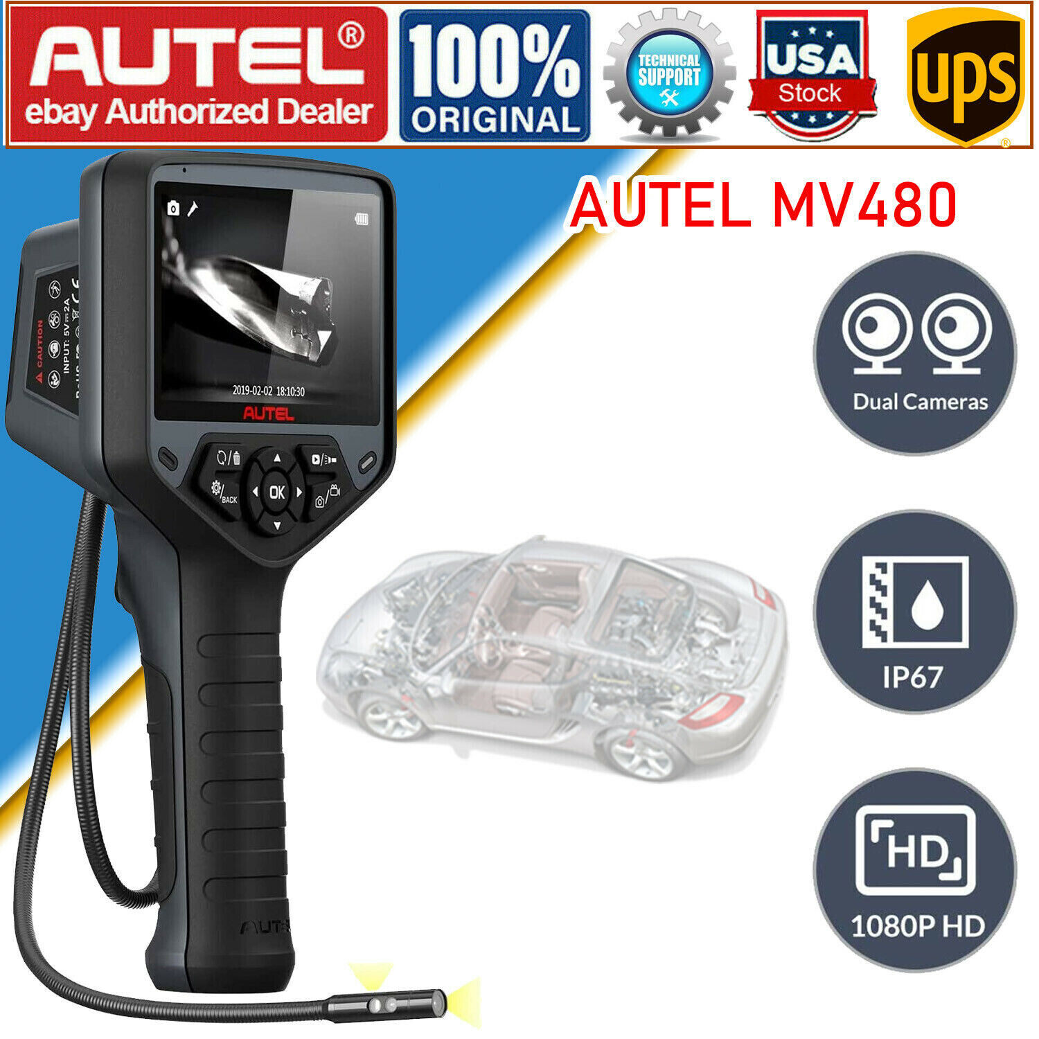 Autel MaxiVideo MV480 Inspection Dual Camera 1080P HD Industrial Endoscope Video