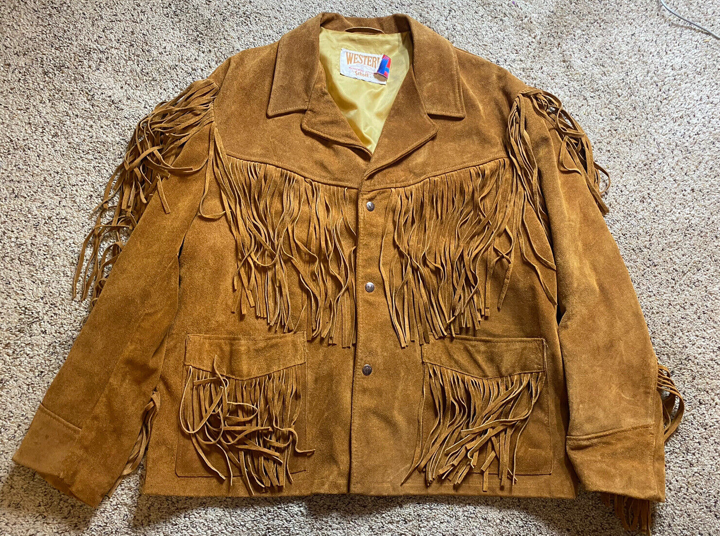 Vintage Schott Western Men’s Brown Leather Fringe Jacket Size 48 Made in USA 