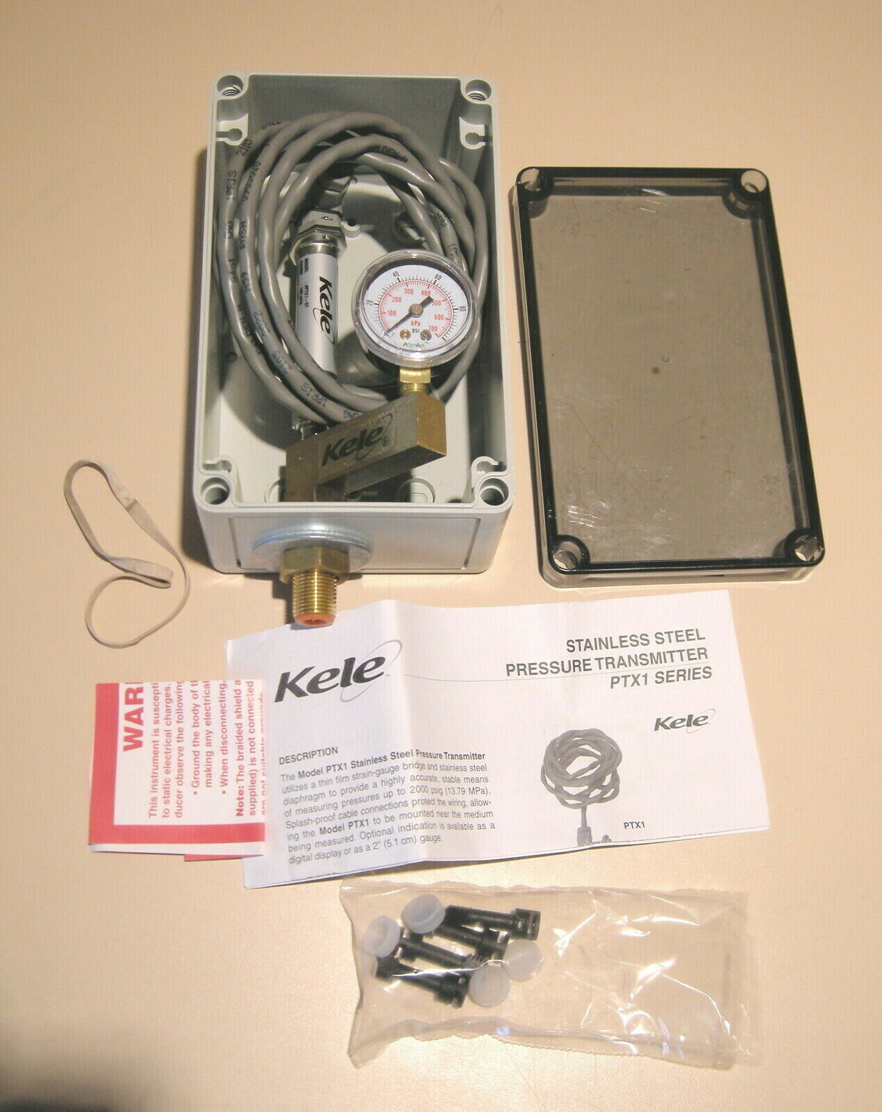 Kele PTX1 Pressure Transmitter Enclosed with Gauge PTX1-007 0-100 Psi PTX1E-G-07
