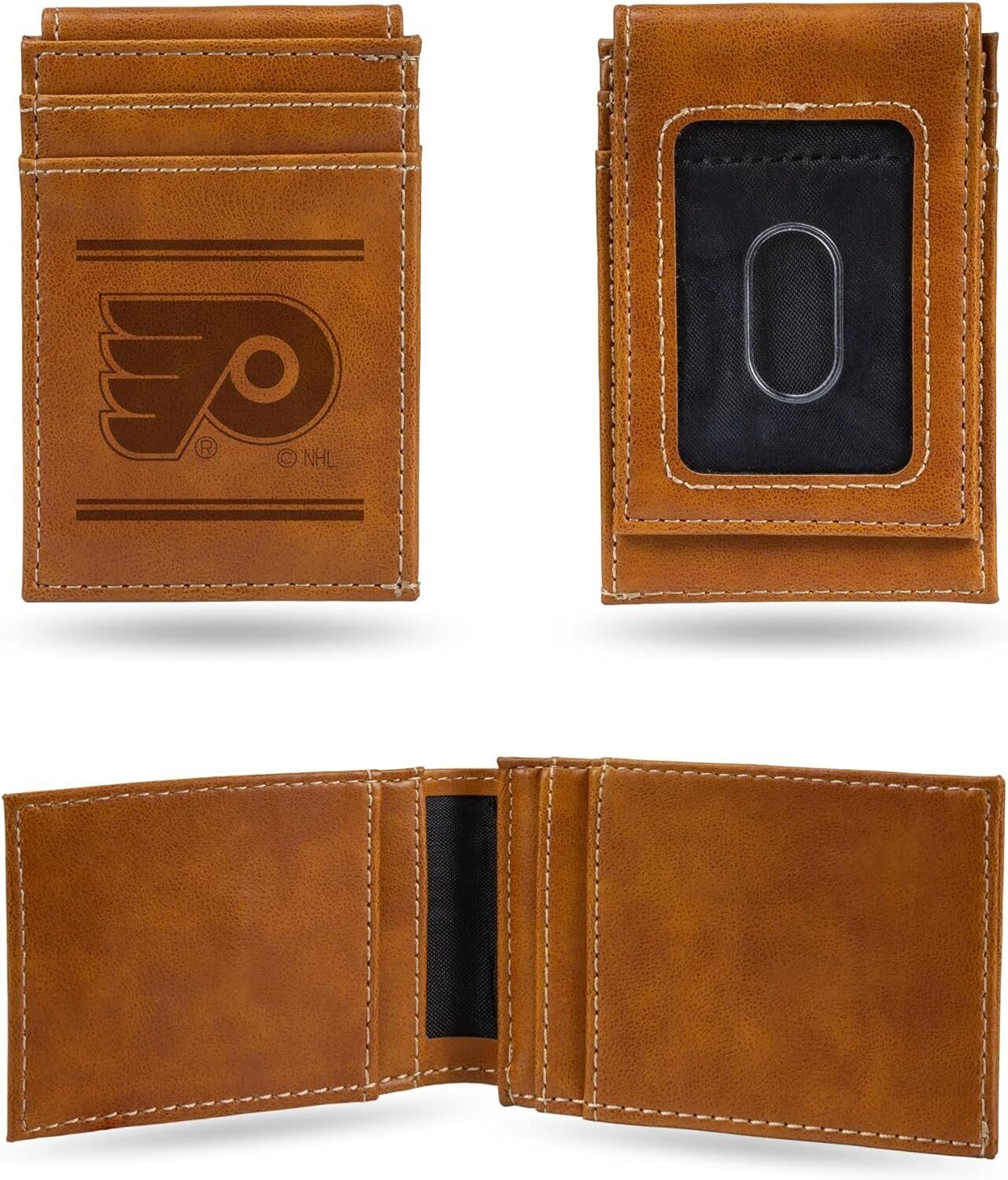 Philadelphia Flyers Premium Brown Leather Wallet, Front Pocket Magnetic Money...