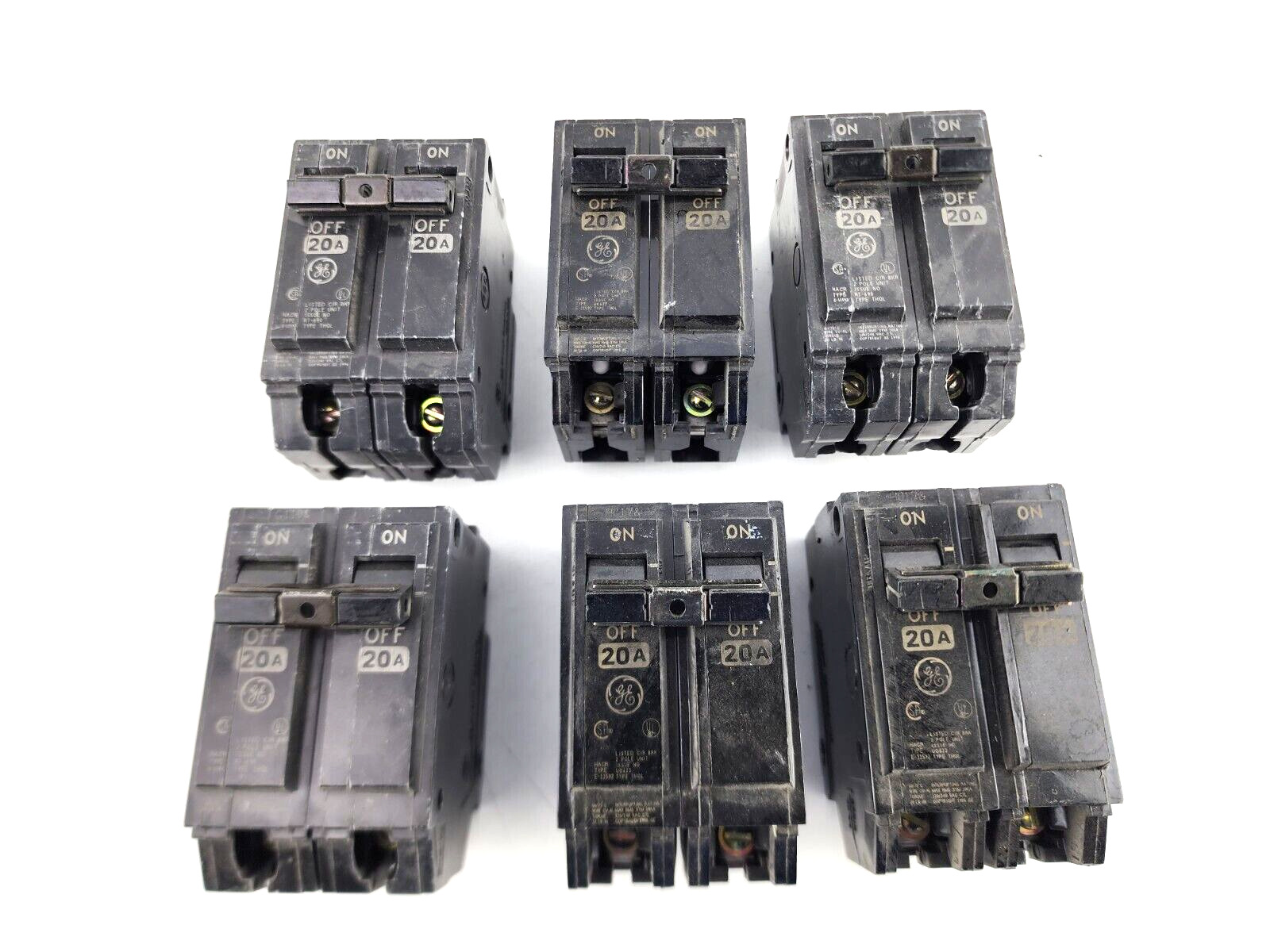 6pcs Used GE General Electric Circuit Breaker 20A THQL 2 Pole HACR Type 120/240V