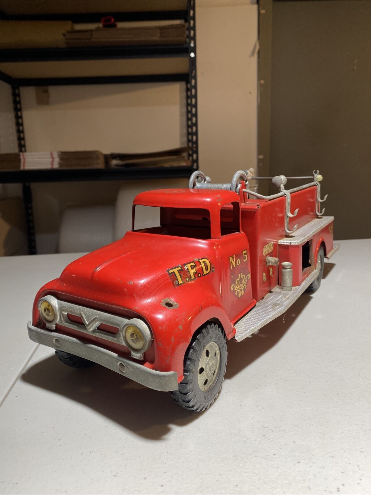 Vintage 1956 Tonka Toy Pressed Steel No.5 Pumper Fire Truck ~ NICE Original 