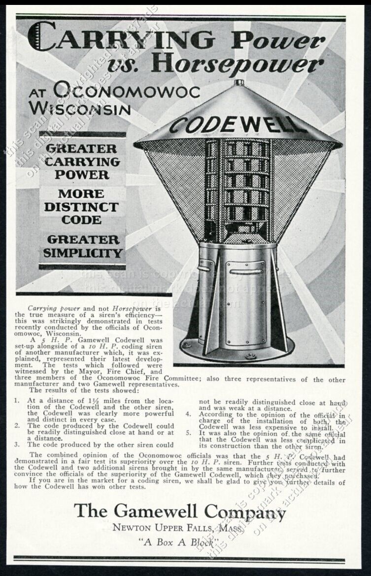 1929 Gamewell Codewell warning siren art vintage trade print ad
