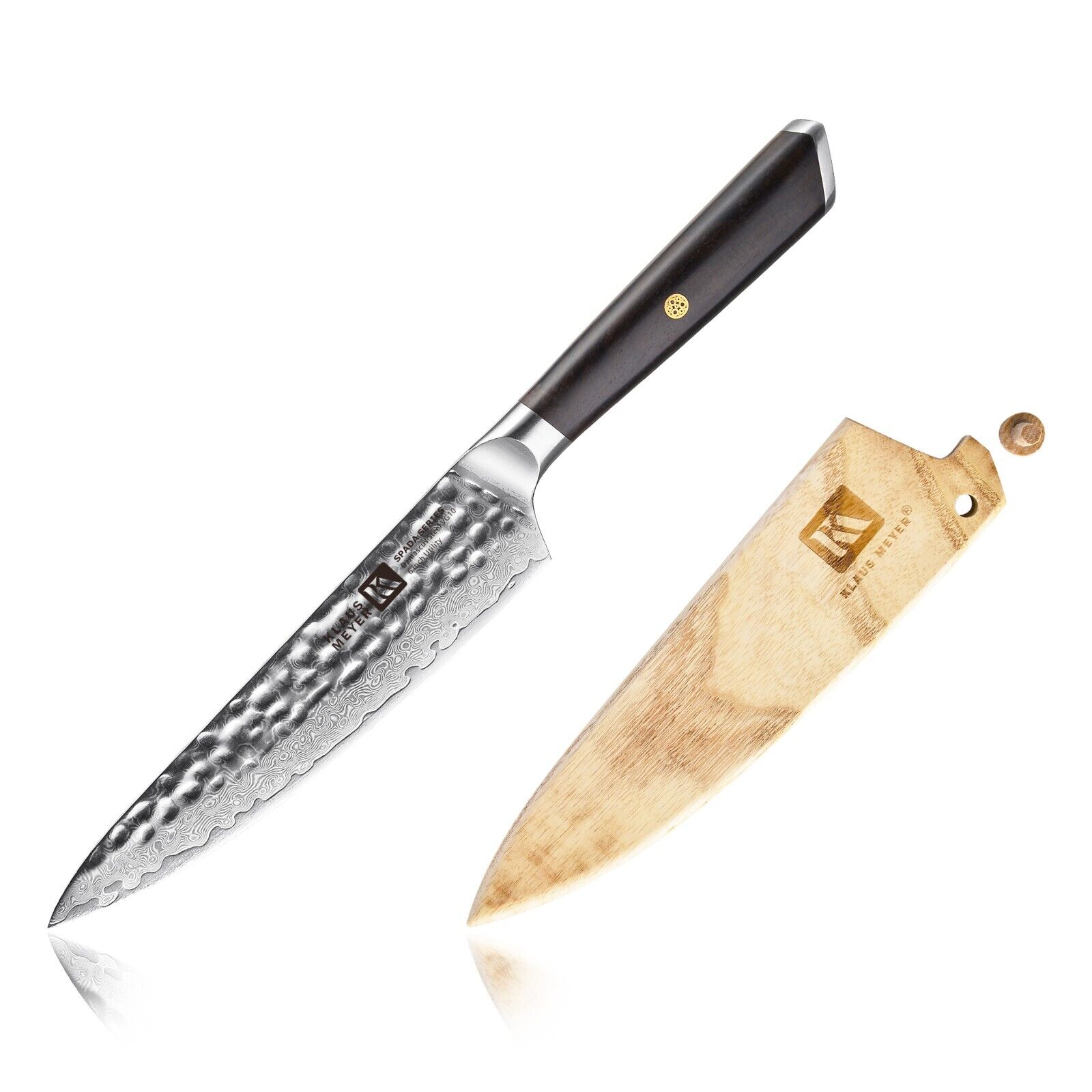Klaus Meyer Spada Damascus Steel 6 inch Utility Knife with Wood Sheath
