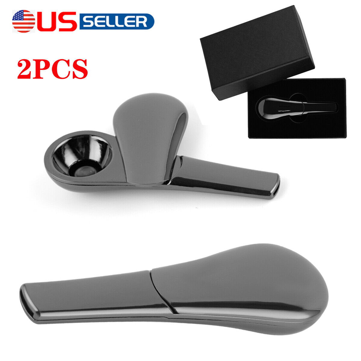 2 X Portable Smoking Pipe Magnetic Metal Spoon Silver With Gift Box For Men Gift