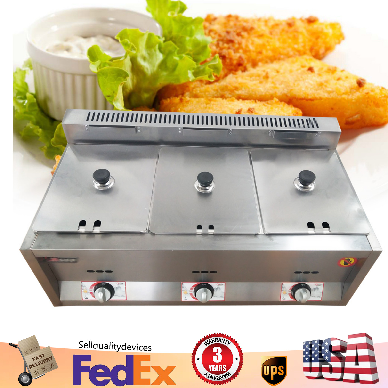 Commercial 6L 3 Pans Food Warmer Steam Buffet Counter-top Gas Fryer Steam Table