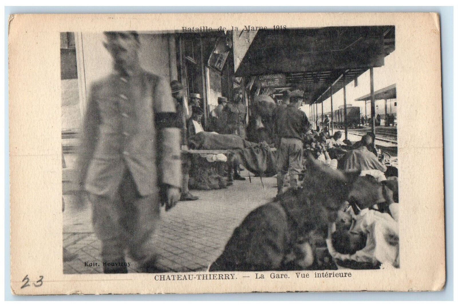 1918 Train Station Interior View Chateau Thierry Aisne France WW1 Postcard