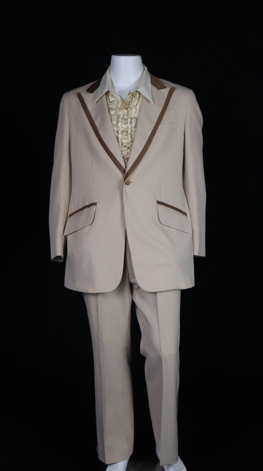 Vintage 70s Palm Beach Formals Men’s 46 L Beige Ivory 3 Piece Tuxedo Pants Suit