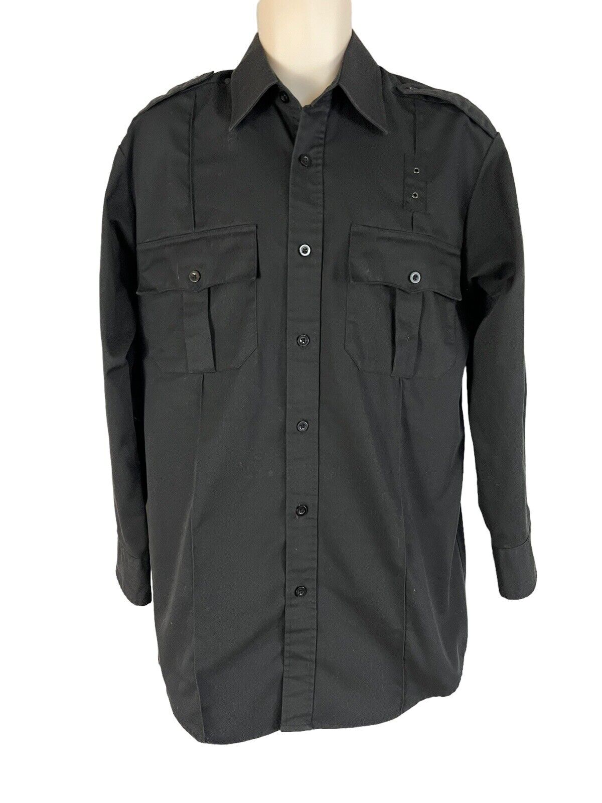 Galls Mens Large Uniform  Shirt Black Heavy Long Sleeve Button Up  Pockets