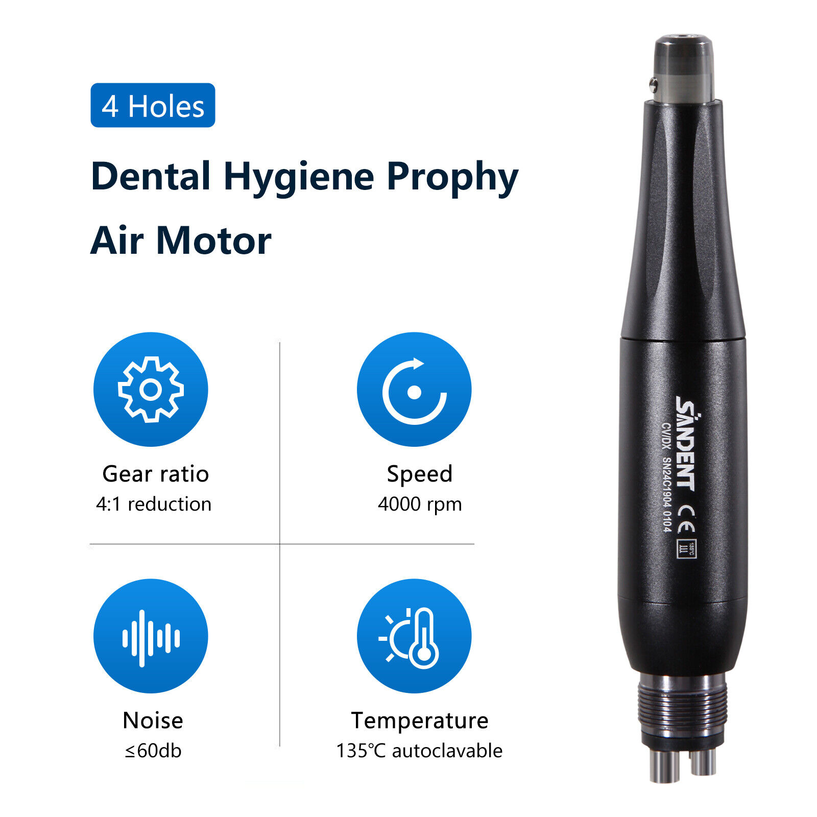 1-10 Dental Hygiene Prophy Handpiece Air Motor 4Holes 4:1 Nose Cone 360°Swivel