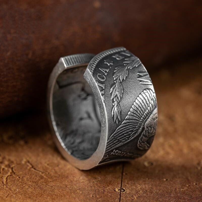 925 Sterling Silver Handmade Morgan Coin Shaped Vintage Open Size Men\'s Ring