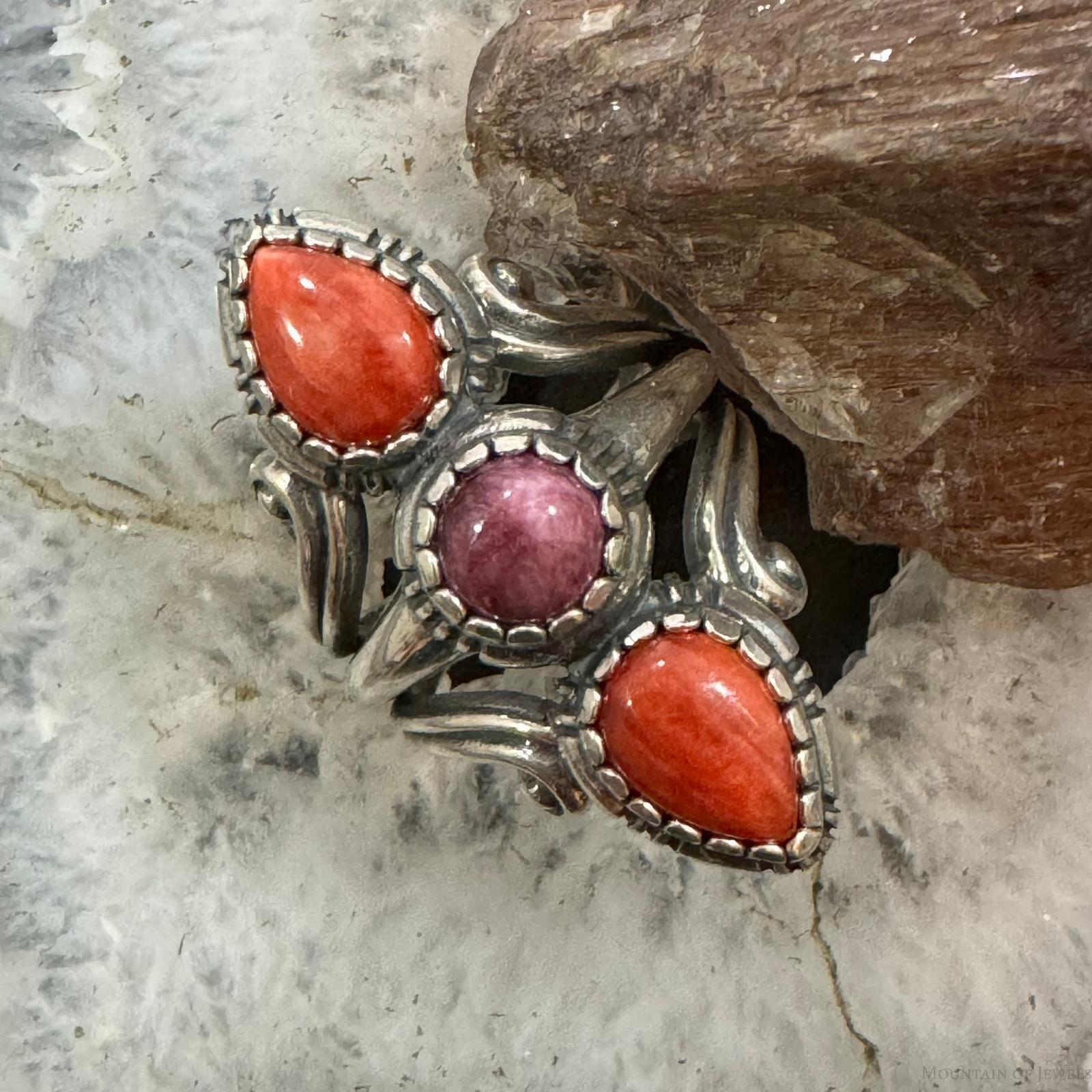 Carolyn Pollack Sterling Silver 2 Orange & 1 Purple Spiny Oyster Ring For Women