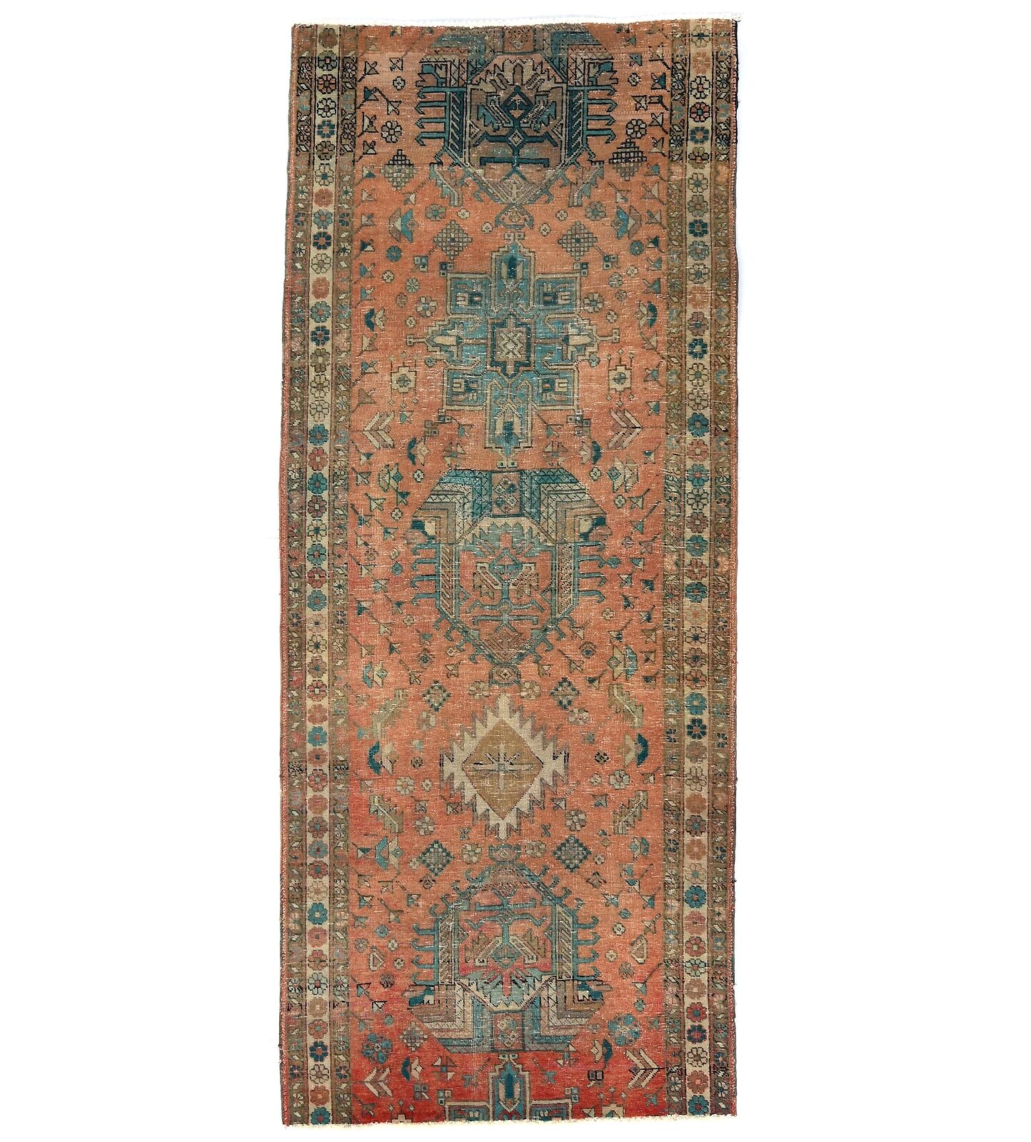 Vintage Semi Antique Muted Tribal 4X9 Wool Distressed Oriental Runner Rug Carpet