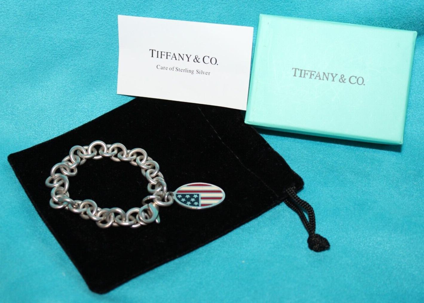 Tiffany & Co. American Flag 9/11 Tribute Sterling Silver Bracelet  7 1/2 inches
