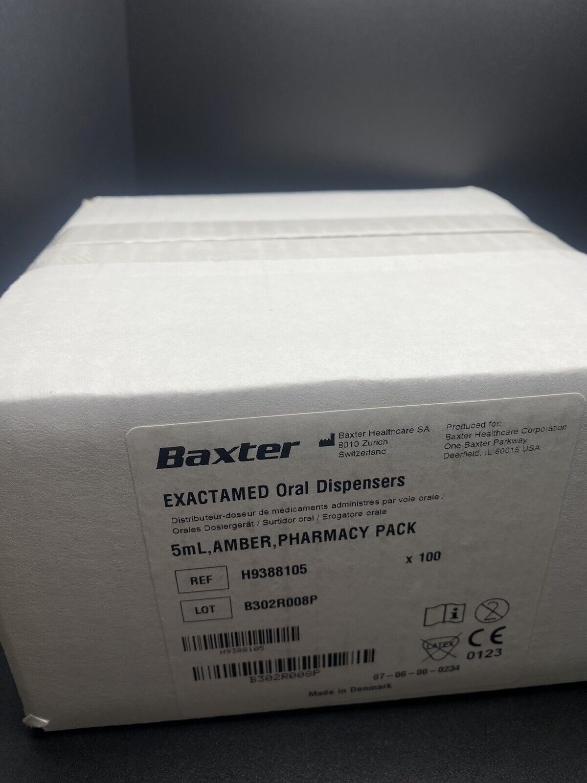 BAXTER BAXA ExactaMed Amber Oral Medicine Syringe Dispenser 5cc/5mL + Caps -100-