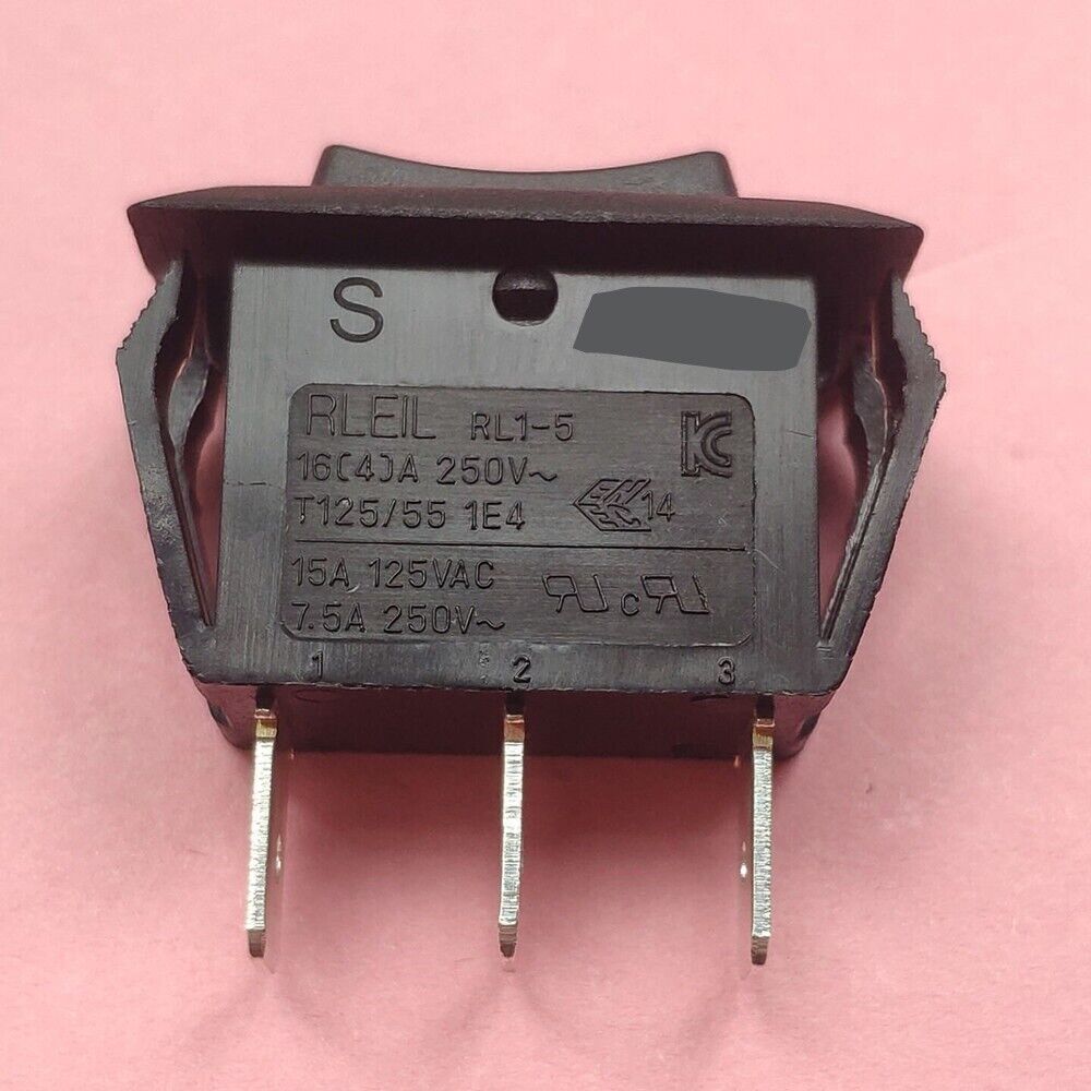 RLEIL RL1-5 16A 250VAC T125/55 3-Pin 3 Positions Black Button Rocker Switch