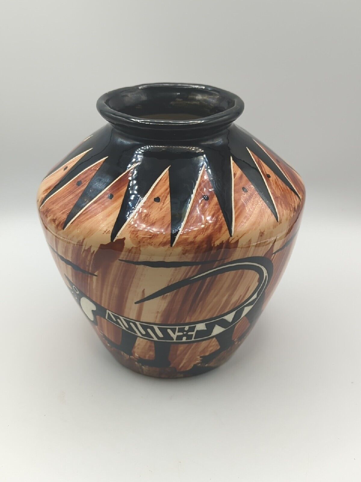 Vintage Maw Paw Az 70\'s Glazed Hand Painted Animal Vase Signed  7.5\