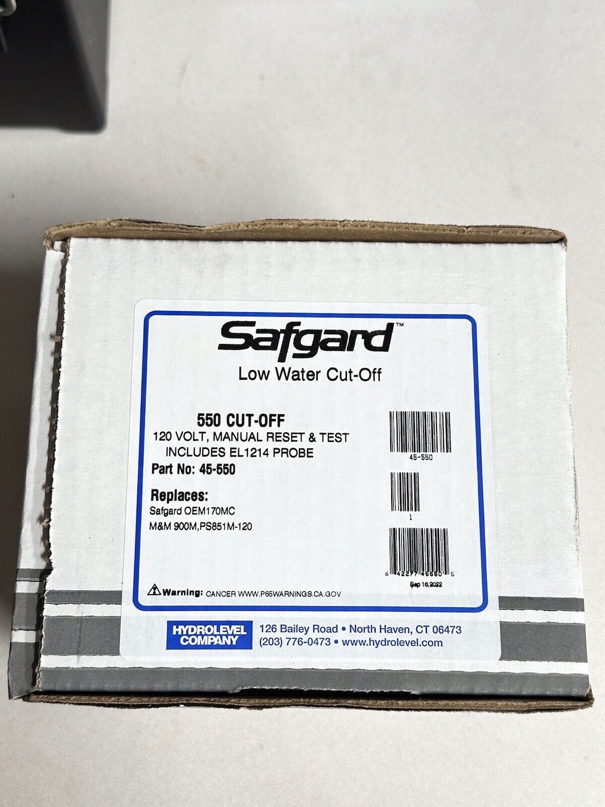 Hydrolevel Safgard 550 Low Water Cut-off with Manual Reset NEW