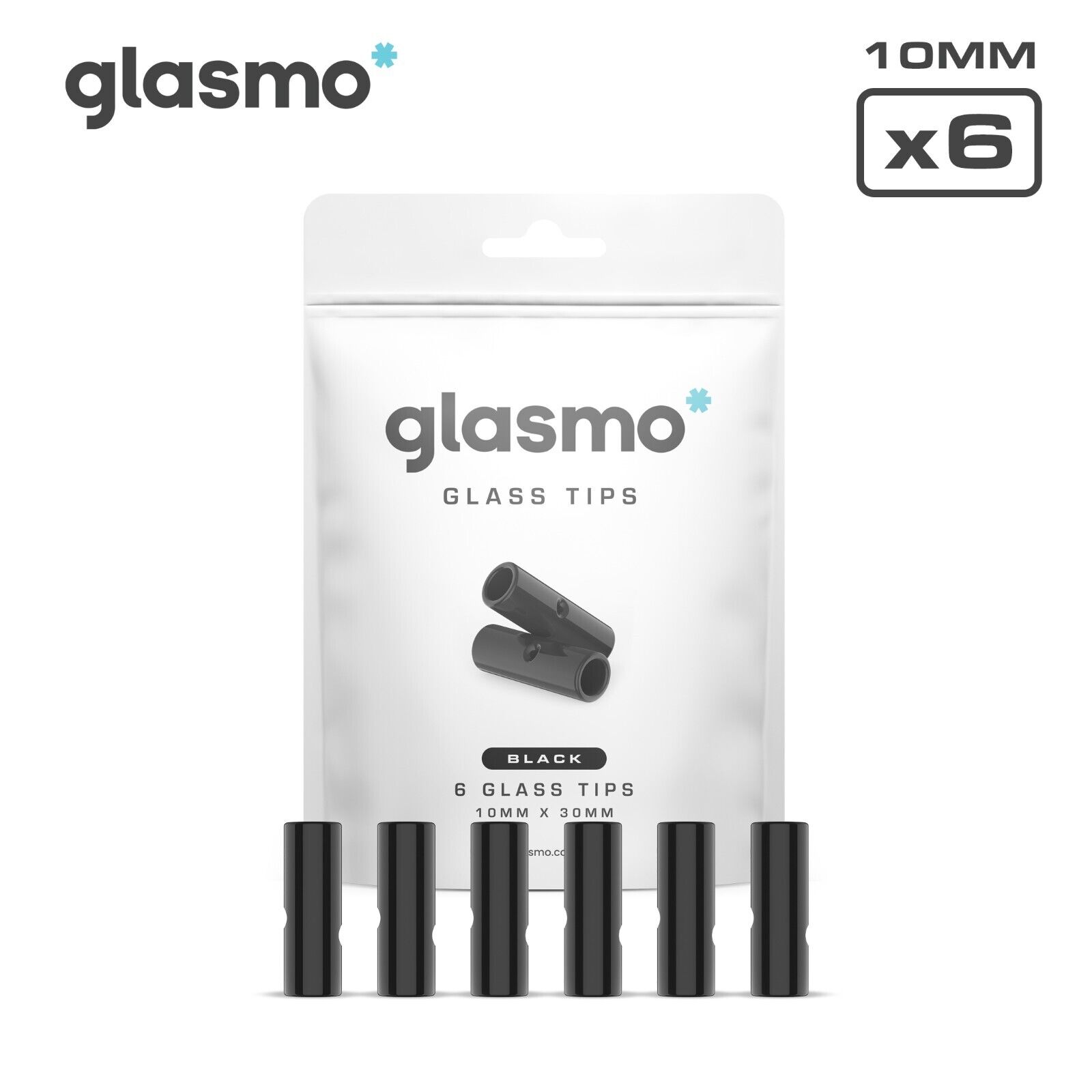 10MM x 6 PACK Glass Filter Tips Crutch Reusable Set Smoking BLACK 