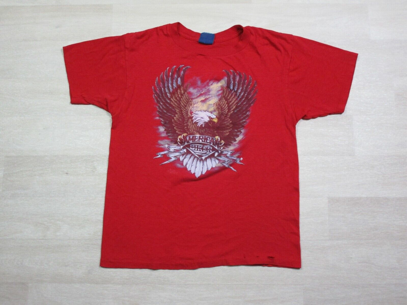 Vintage 1980s 3D Emblem American Biker Motorcycle Bald Eagle (L) T-Shirt Ohio