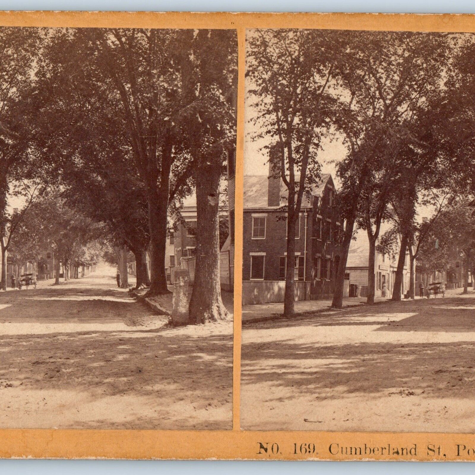 c1870s Portland Maine Cumberland Street Stereo Real Photo Stereoview Road ME V27