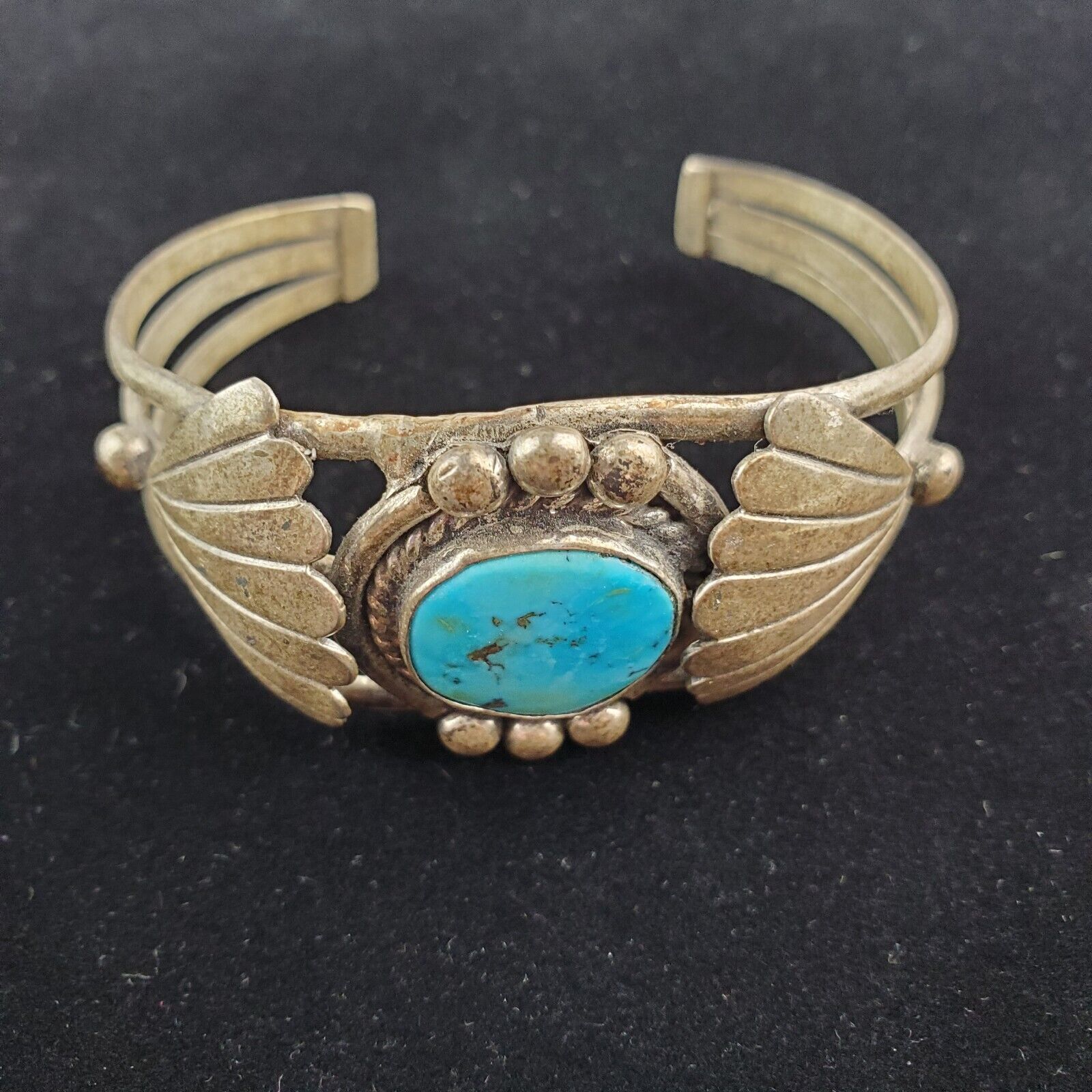 Vintage Original Handmade Navajo Turquoise Silver Cuff Bracelet 41g 