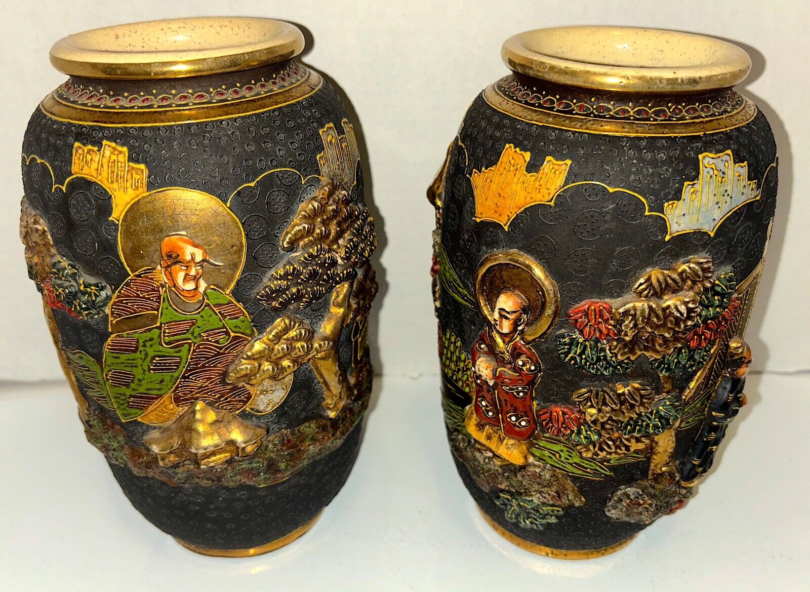 Pair Matching Antique Satsumsa Vases marked Showa circa 1900