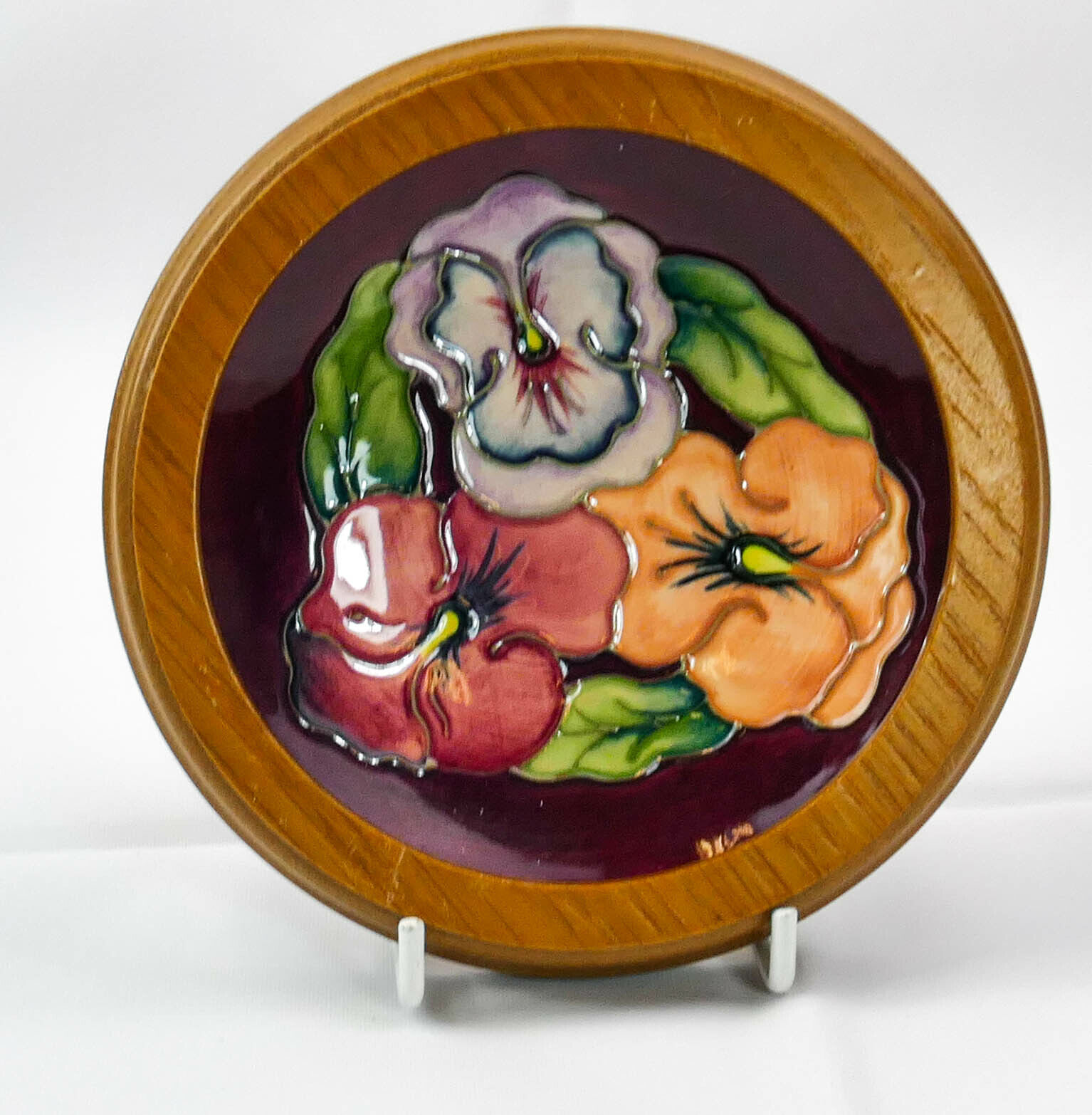 Beautiful Moorcroft \'Palamata\' Design Framed Red Coaster/Pin Dish English Made