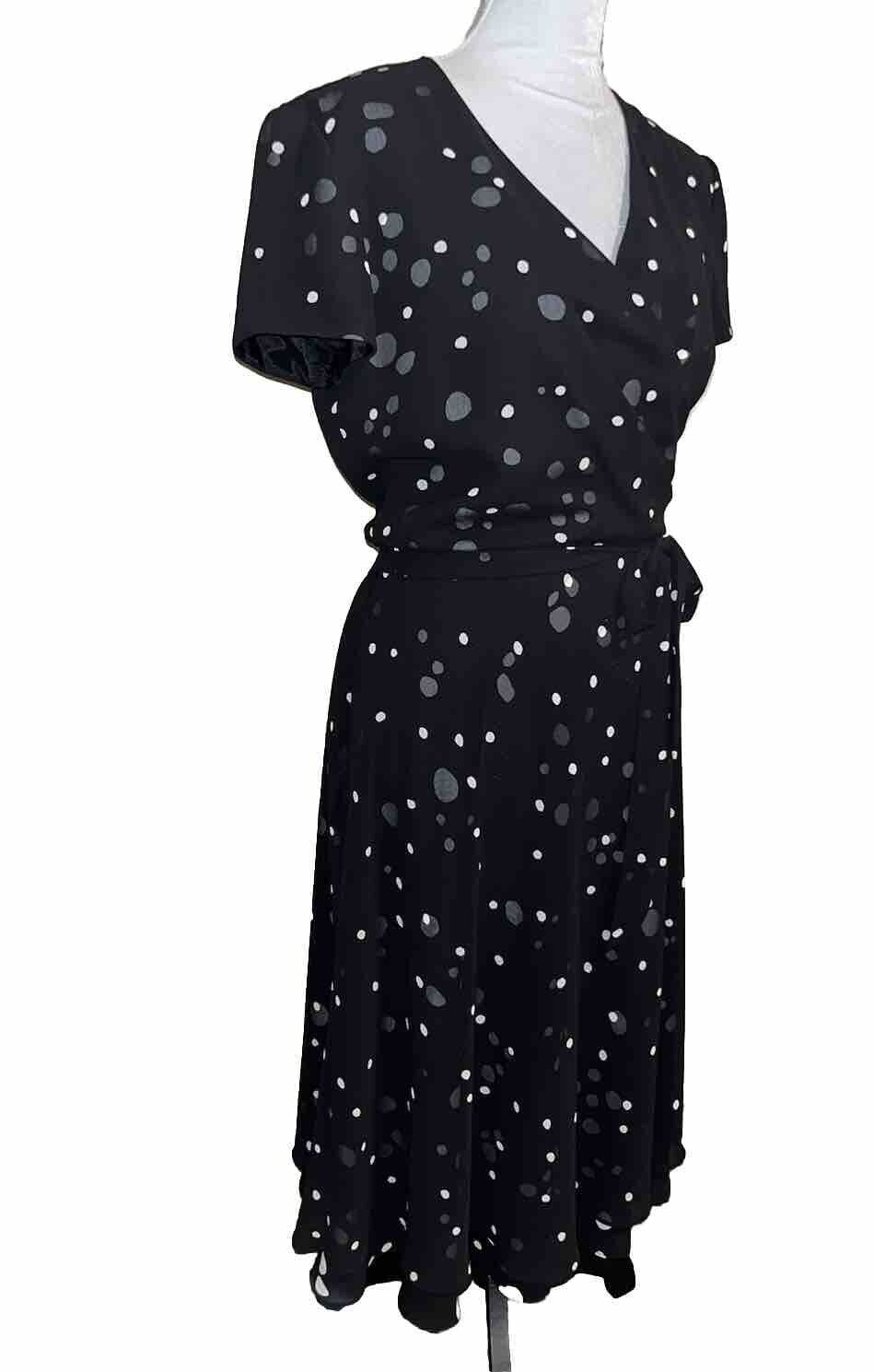 Vintage 80\'s David Warren New York Black Polka Dot Knee Length Dress Size 10