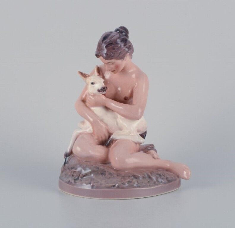 Dahl Jensen porcelain figurine, girl with a fawn.
