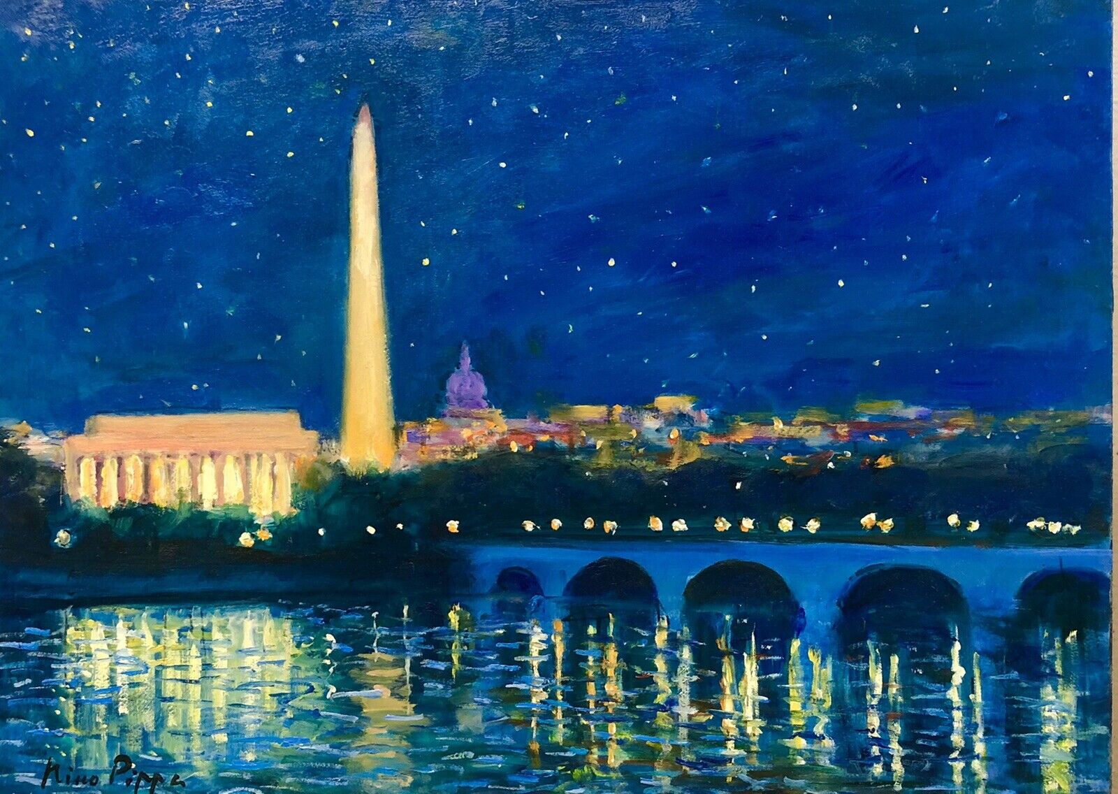 Nino Pippa Artist Original Oil Painting Washington DC Van Gogh Interest 12\