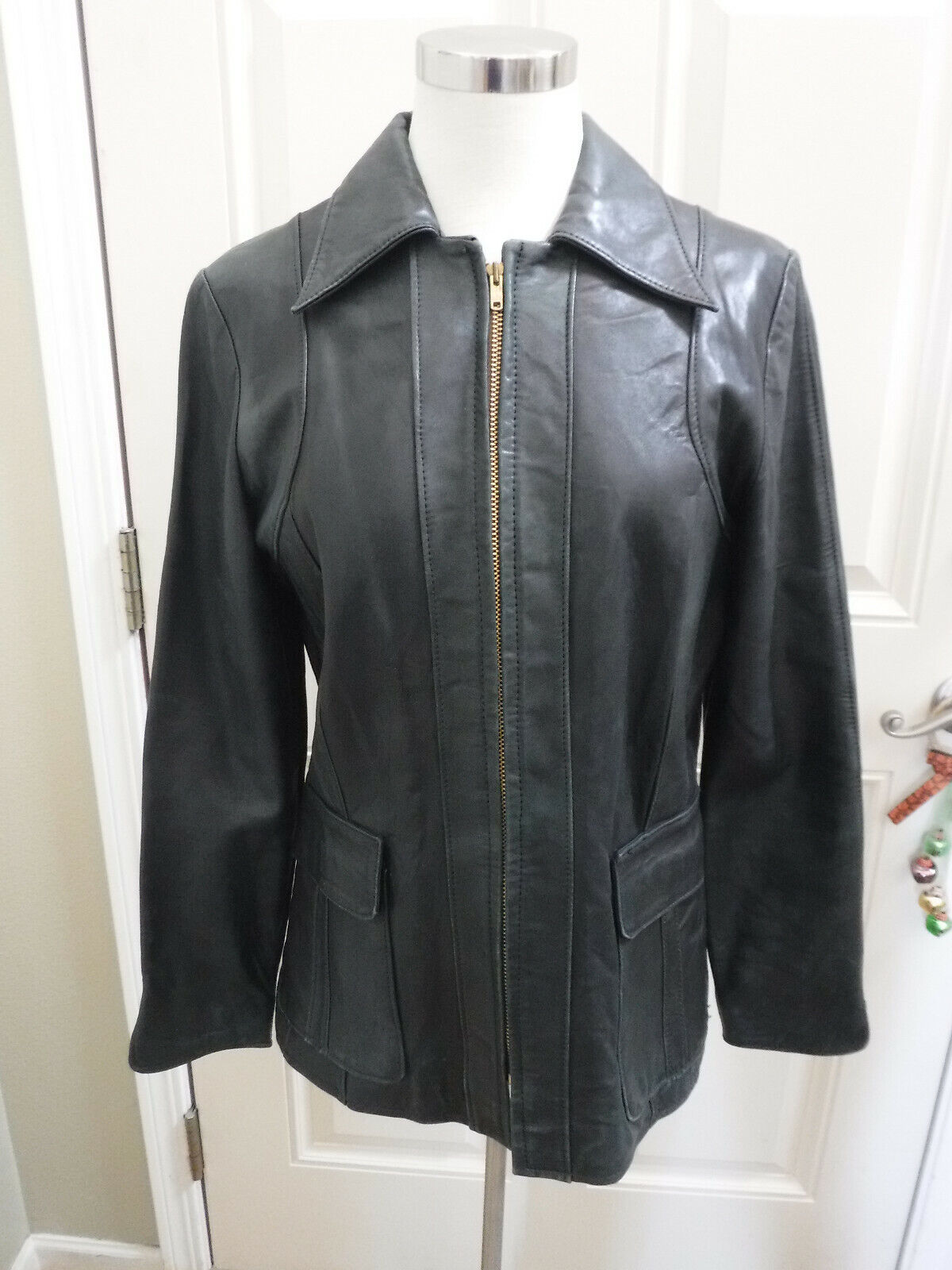 Women\'s Vtg SANTA FE USA 11 12 Black Leather Western 80\'s Jacket Coat Talon Zip
