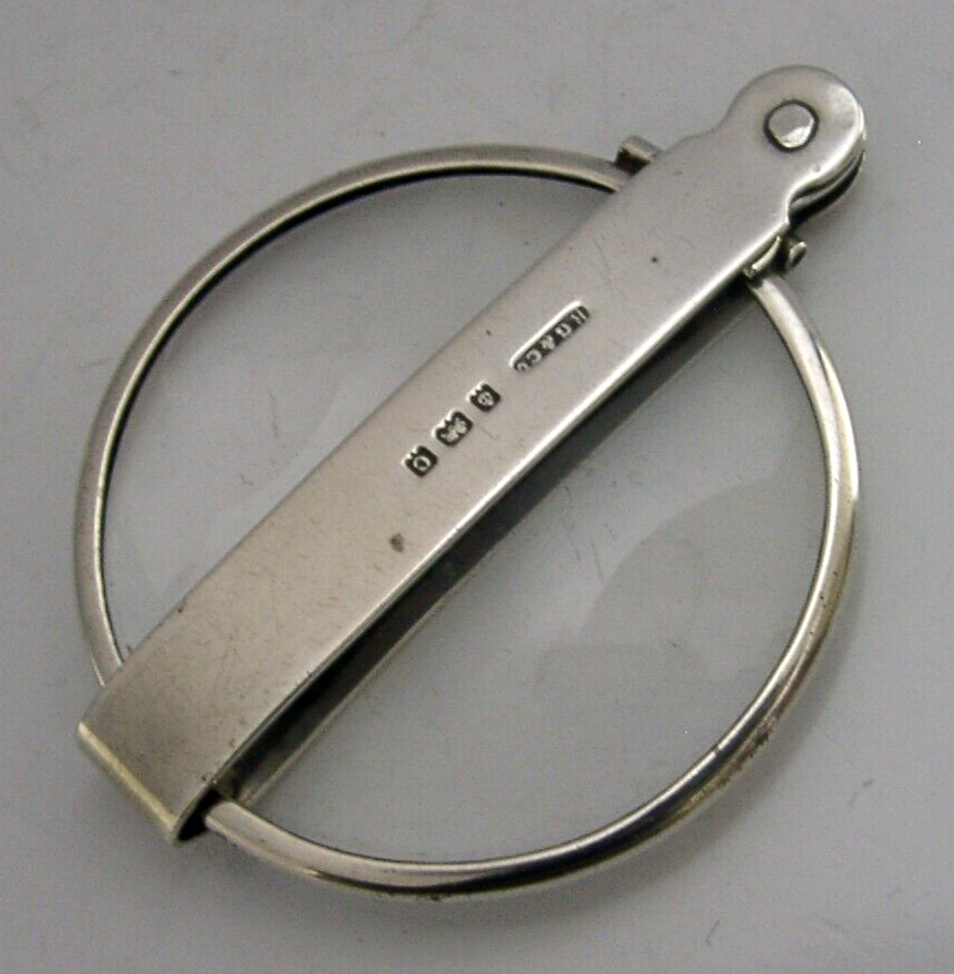 RARE FOLDING ENGLISH STERLING SILVER MAGNIFYING GLASS 1902 DESK ANTIQUE