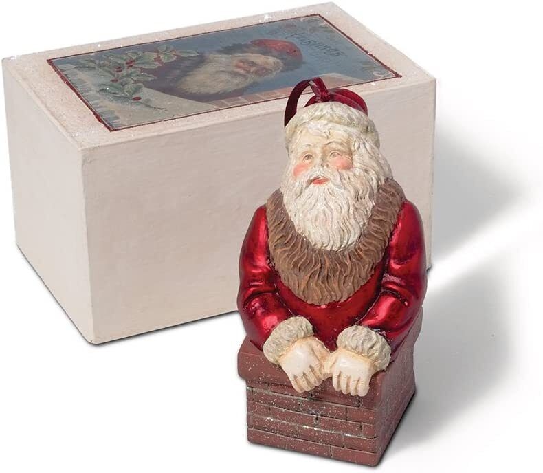 Vintage Santa Claus in Chimney Ornament with retro box Dept 56 Christmas
