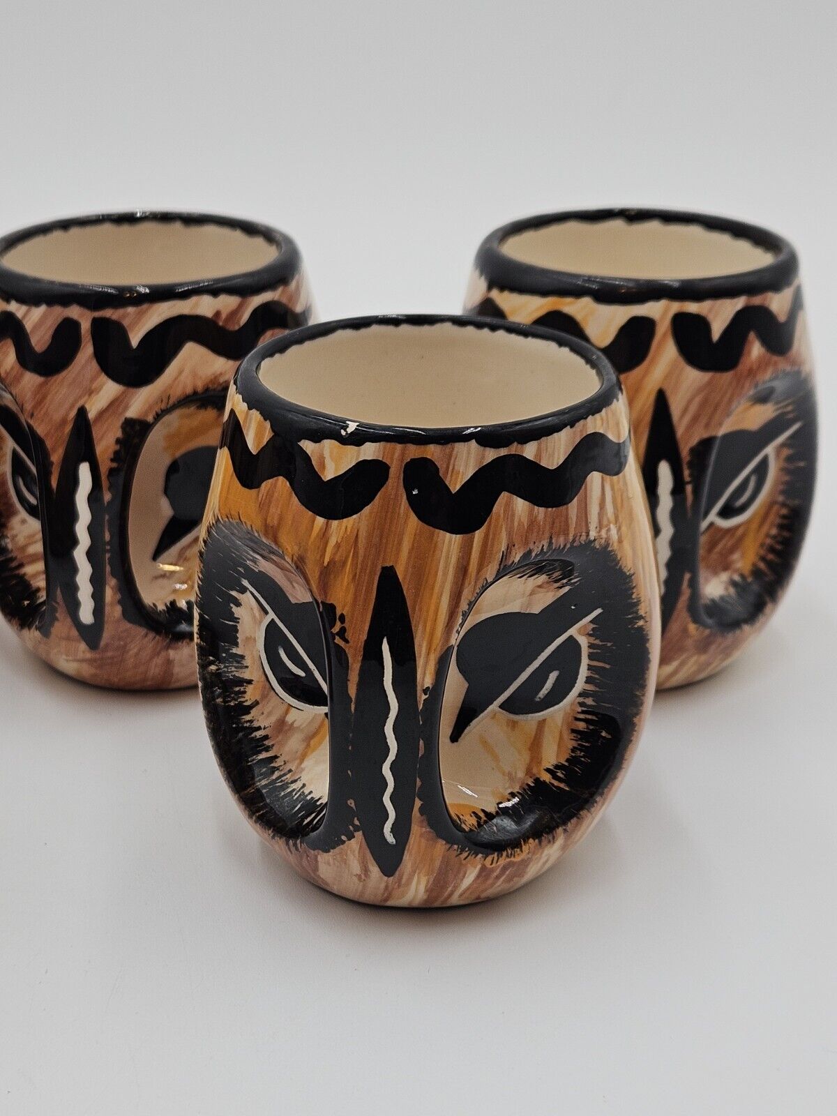 6 Vintage Maw Paw Pottery Arizona Native American Owl Mug, Animals On Back 