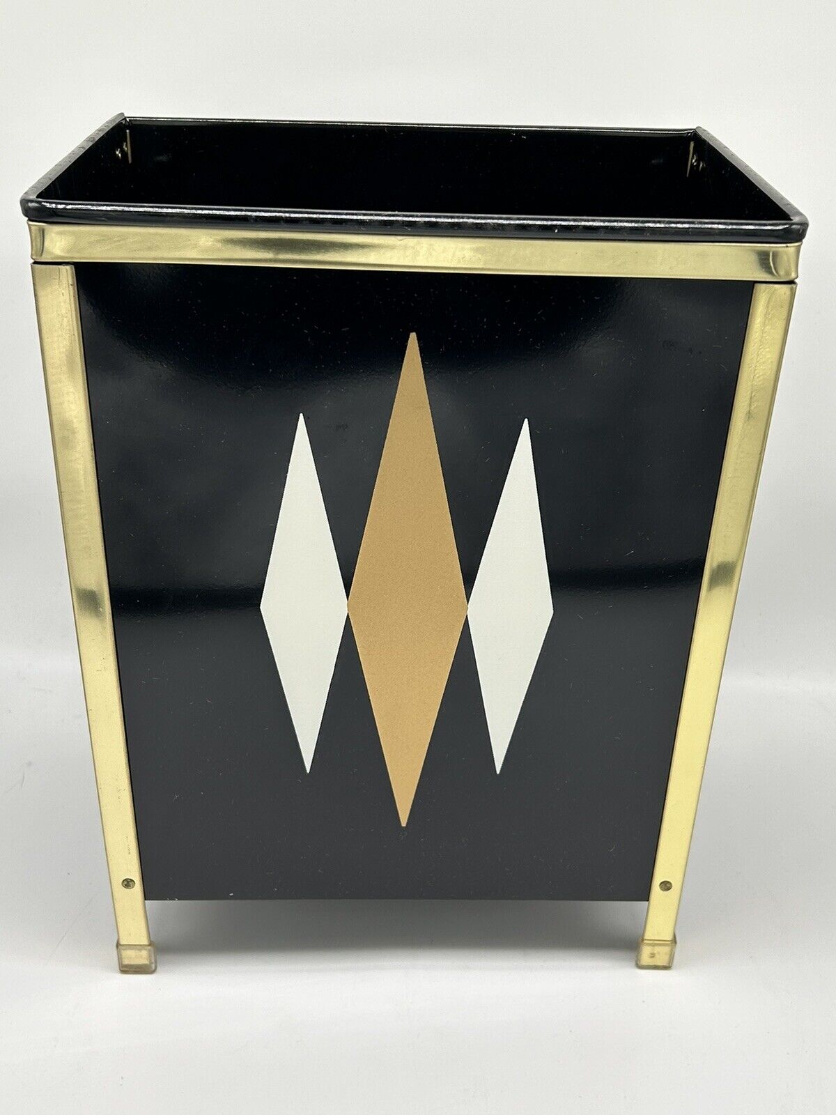 Vintage Detecto Luxury Aluminum Waste Basket MCM Geometric Pattern - NOS