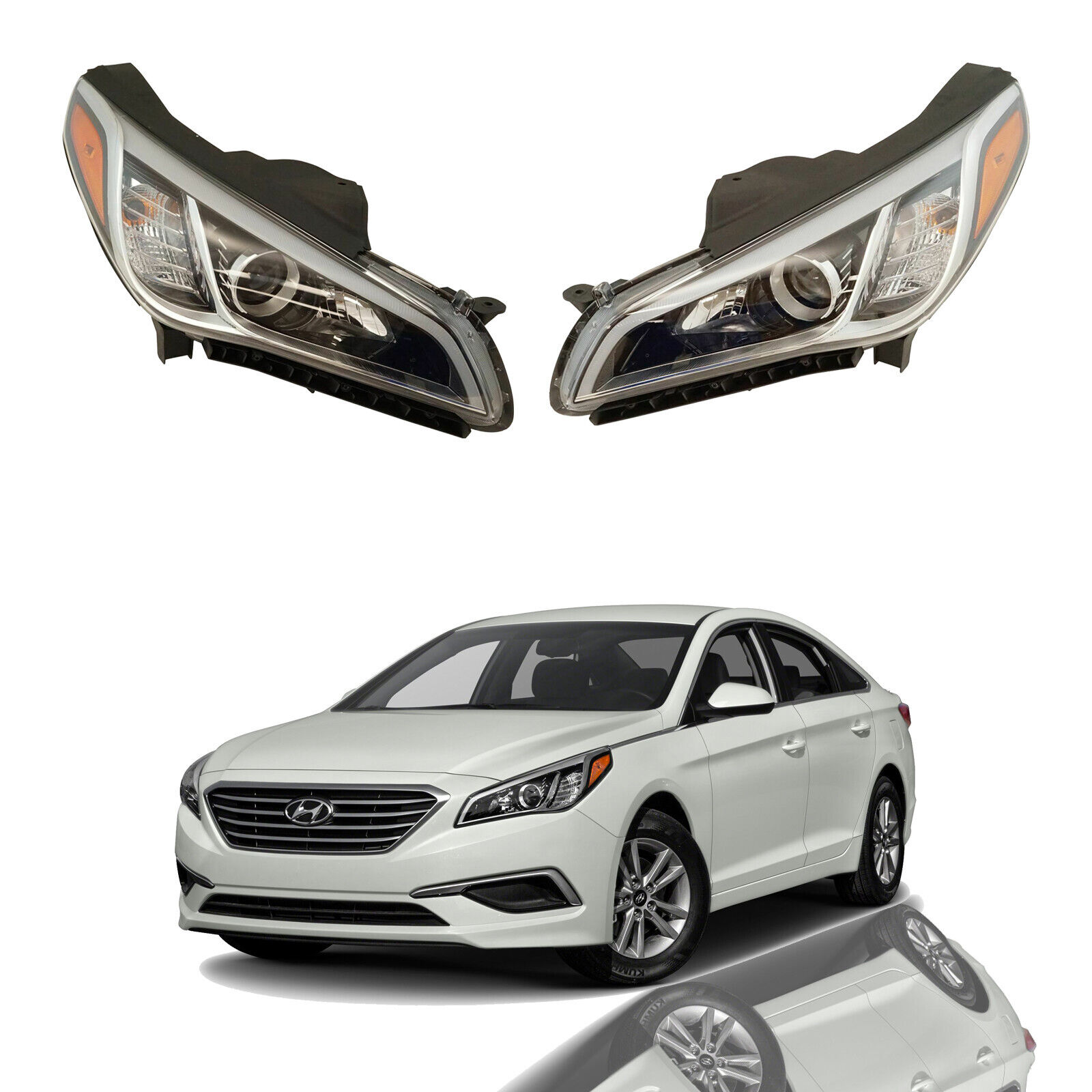 For 2015 2016 2017 Hyundai Sonata Headlights Driver Passenger w/ Bulbs no LED 2p