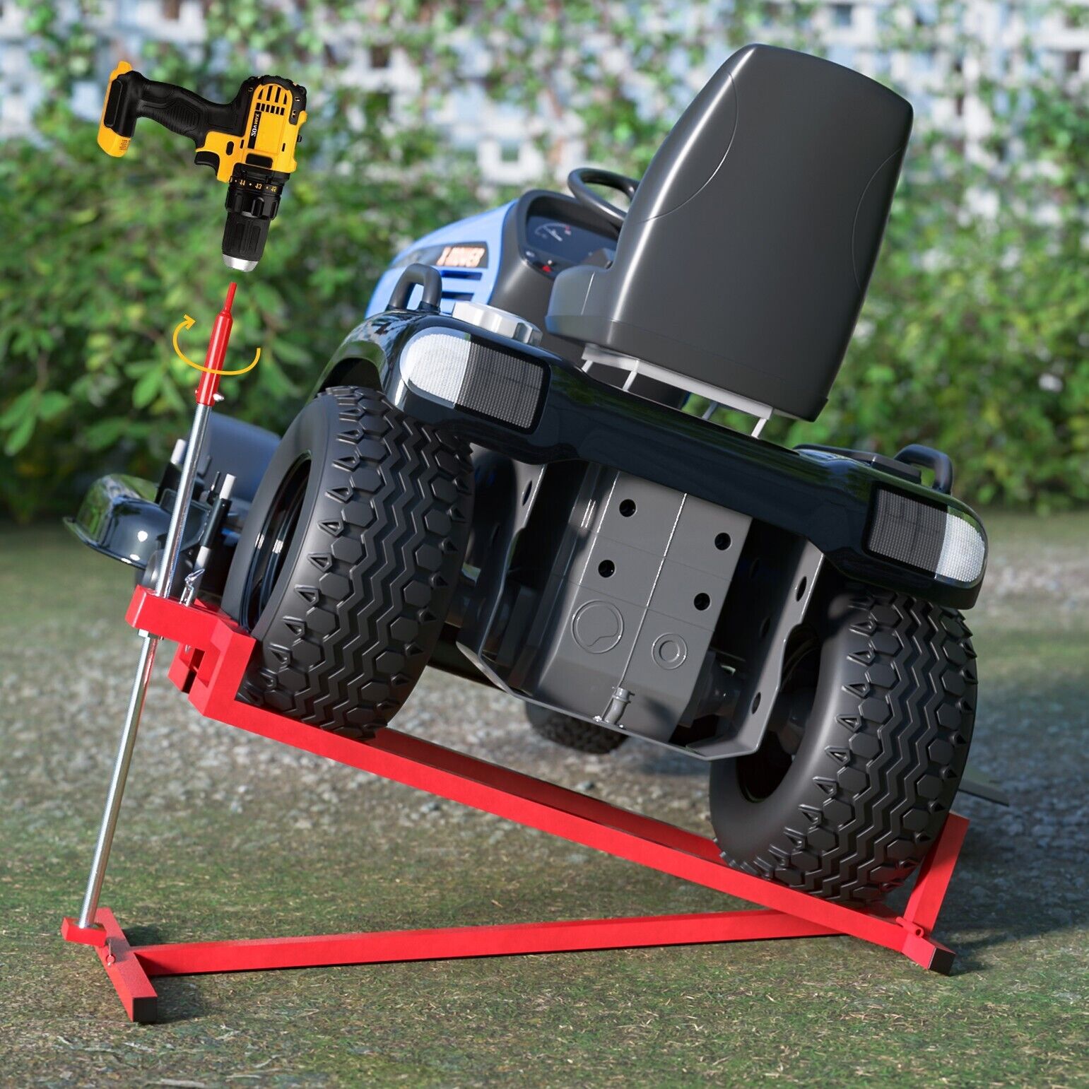 Lawn Mower Lift Jack - 882 lbs Capacity for Tractors and Zero Turn Red