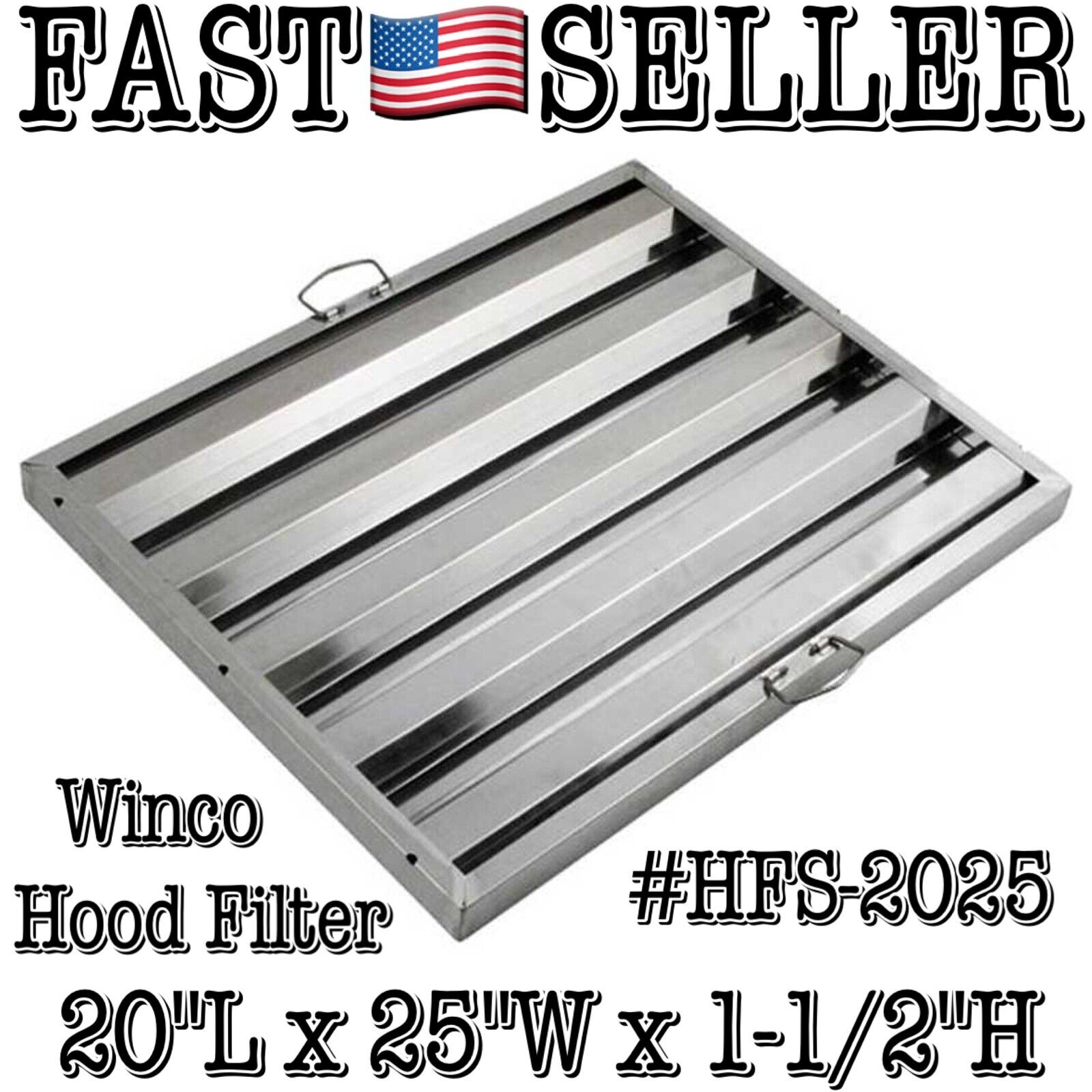 Winco Stainless Steel Hood Grease Commercial Exhaust Filter Baffle 25”x20”x1.5”