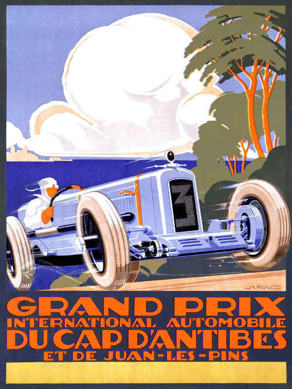 VINTAGE 1929 GRAND PRIX DU CAP D\'ANTIBES AUTO RACING POSTER PRINT 48x36 9 MIL