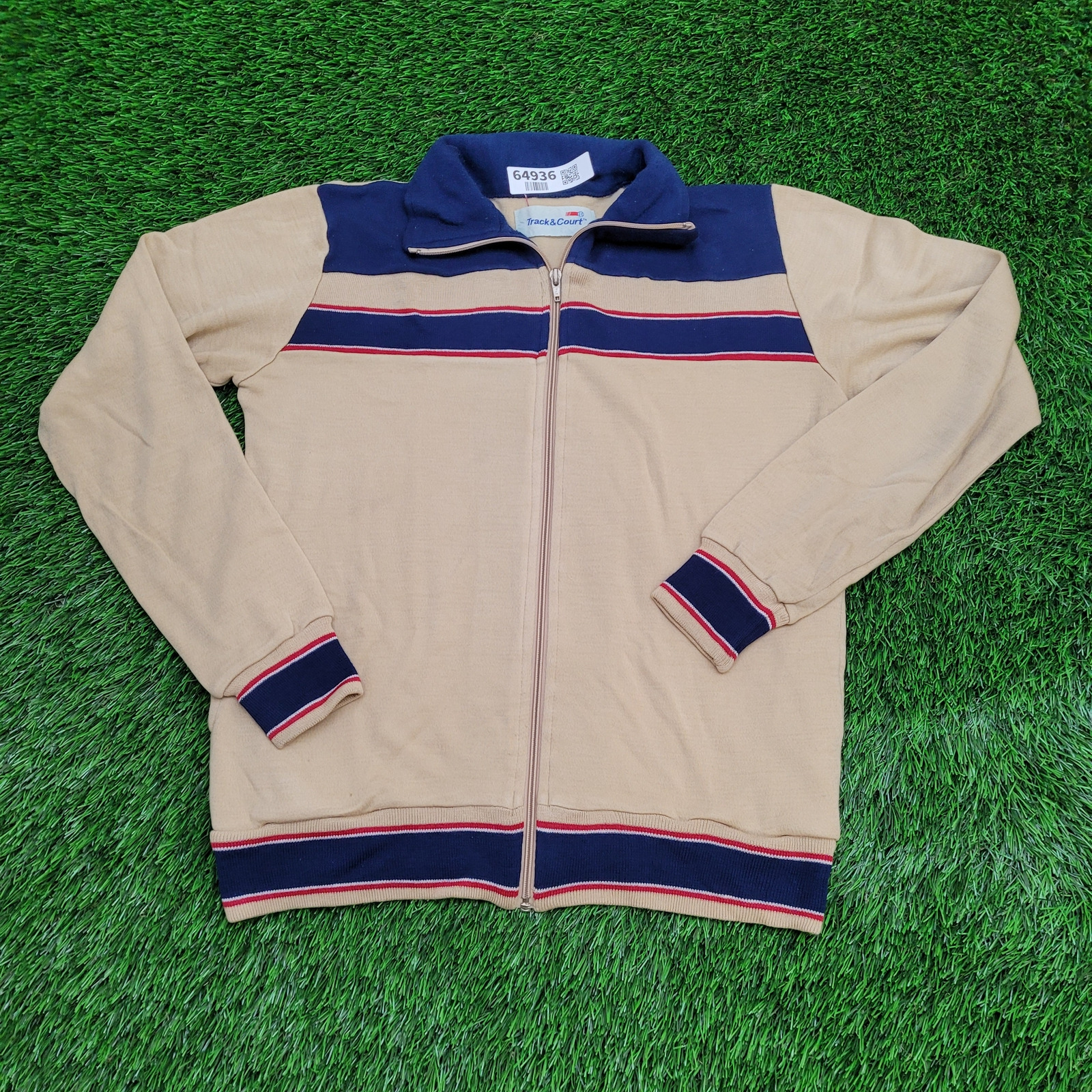 Vintage 90s Track-&-Court Tennis Track Jacket Women L-Short 19x23 Colorblock USA
