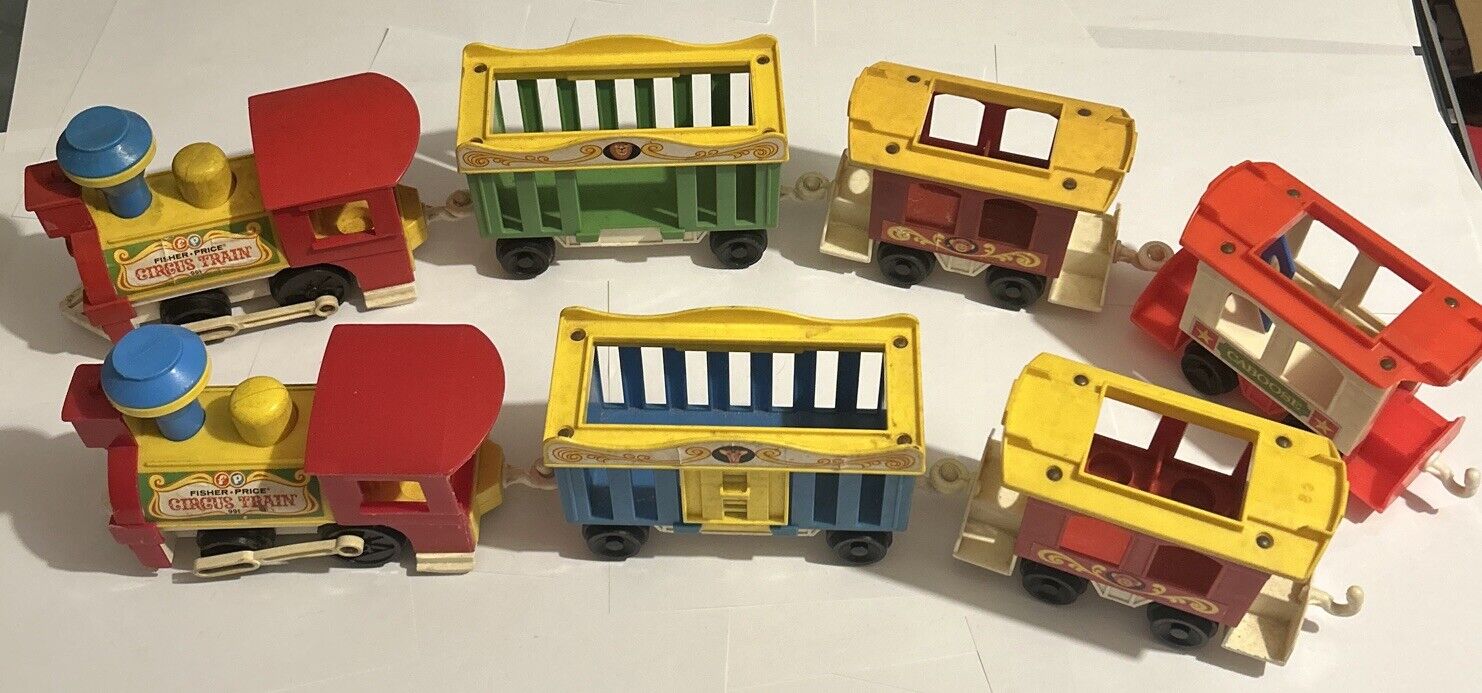 Lot of 2 Vintage 1973 Fisher Price Play Family Circus Train Play Set #991