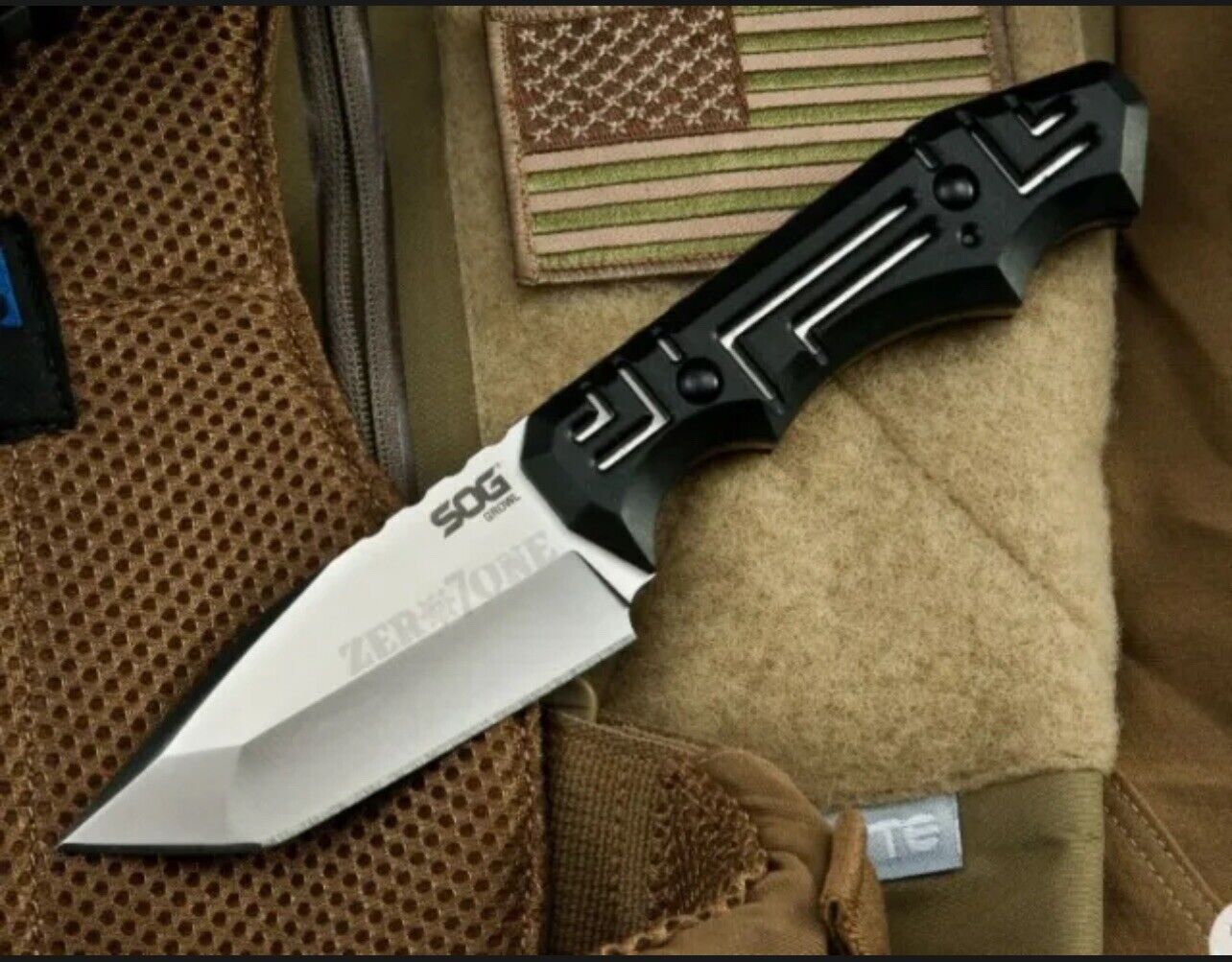 SOG Growl Black GRN 9Cr18MoV Fixed Blade Knife w/ Sheath.satin finish AUTHENTIC 
