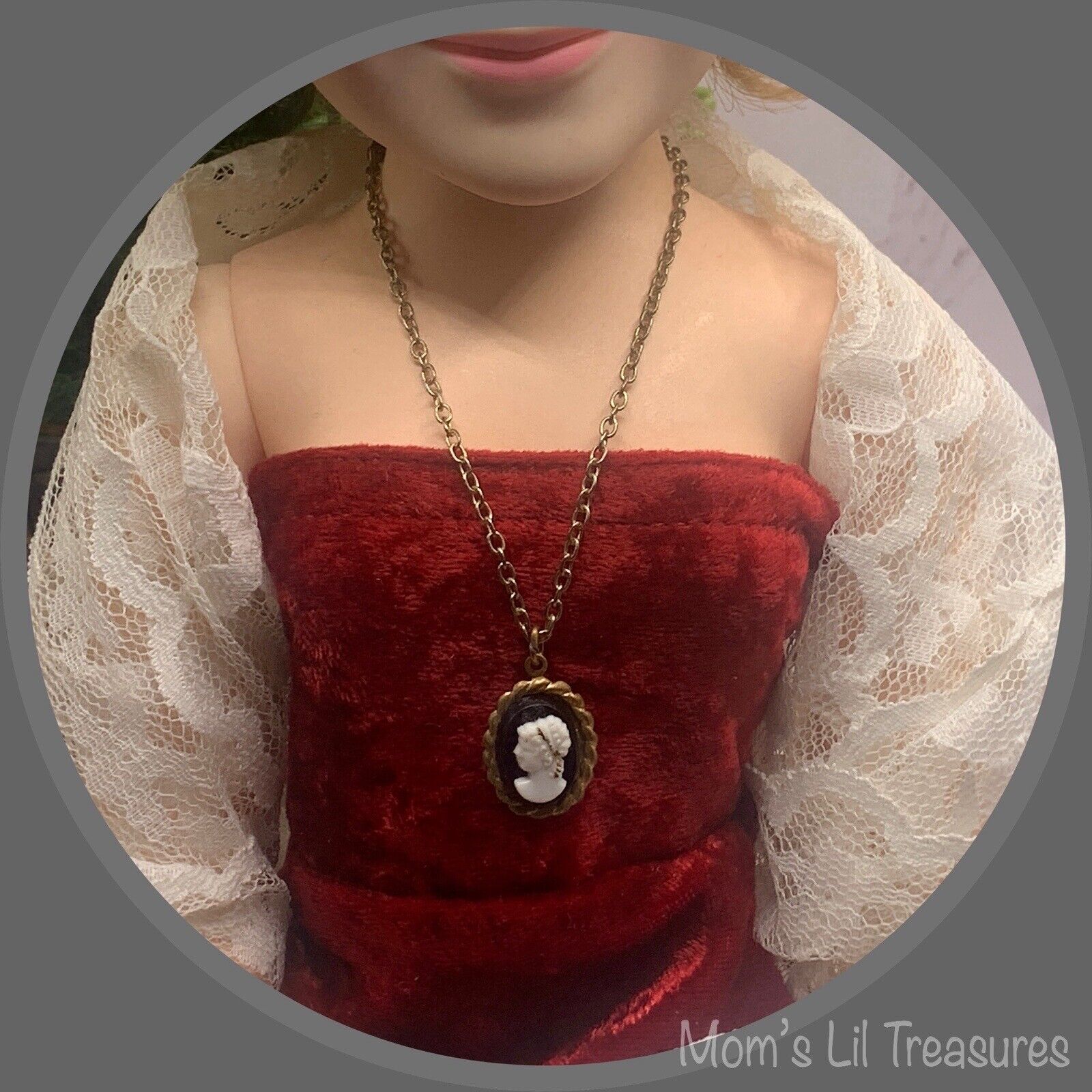 18-20 Inch Vintage Doll Jewelry Black Cameo Vintage Style Doll Necklace