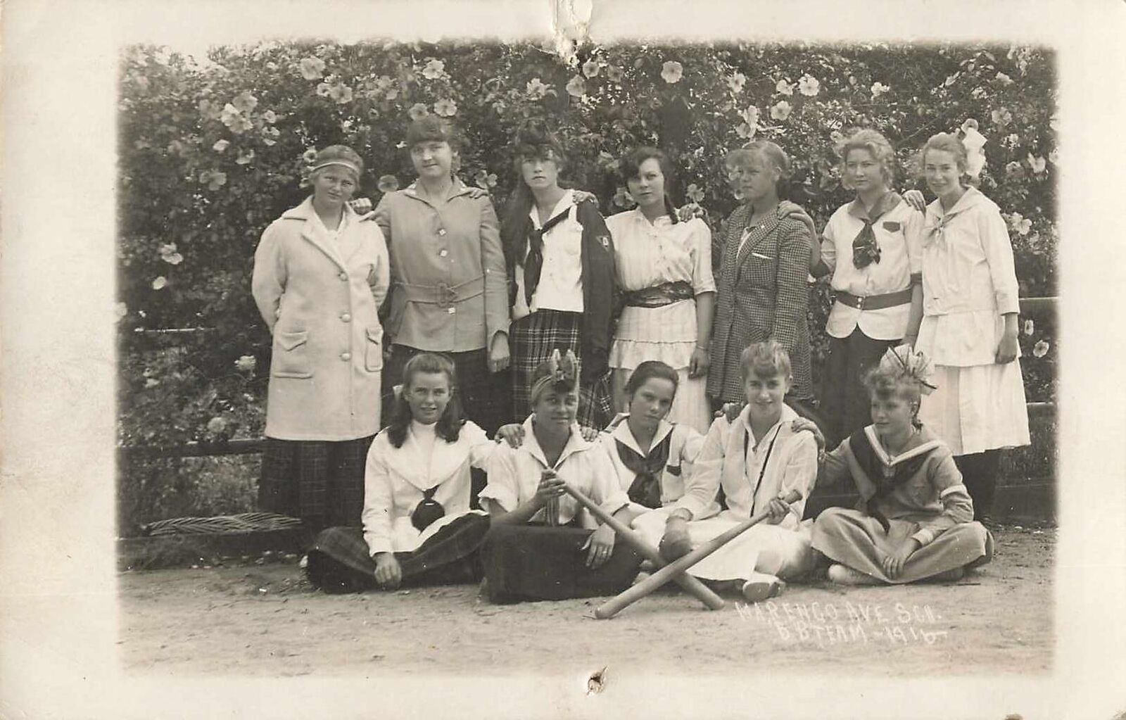 1916 Girls Indoor Baseball Team RPPC Marengo Ave School Pasadena CA Postcard Id