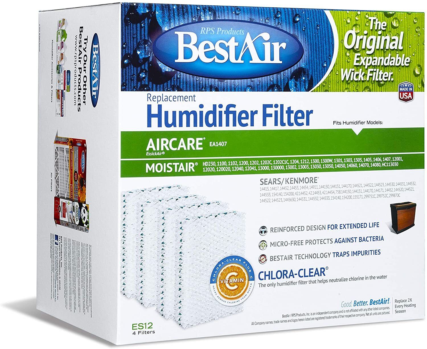 BestAir ES12 Humidifier Filter 4 PACK (HDC-12, 14911)