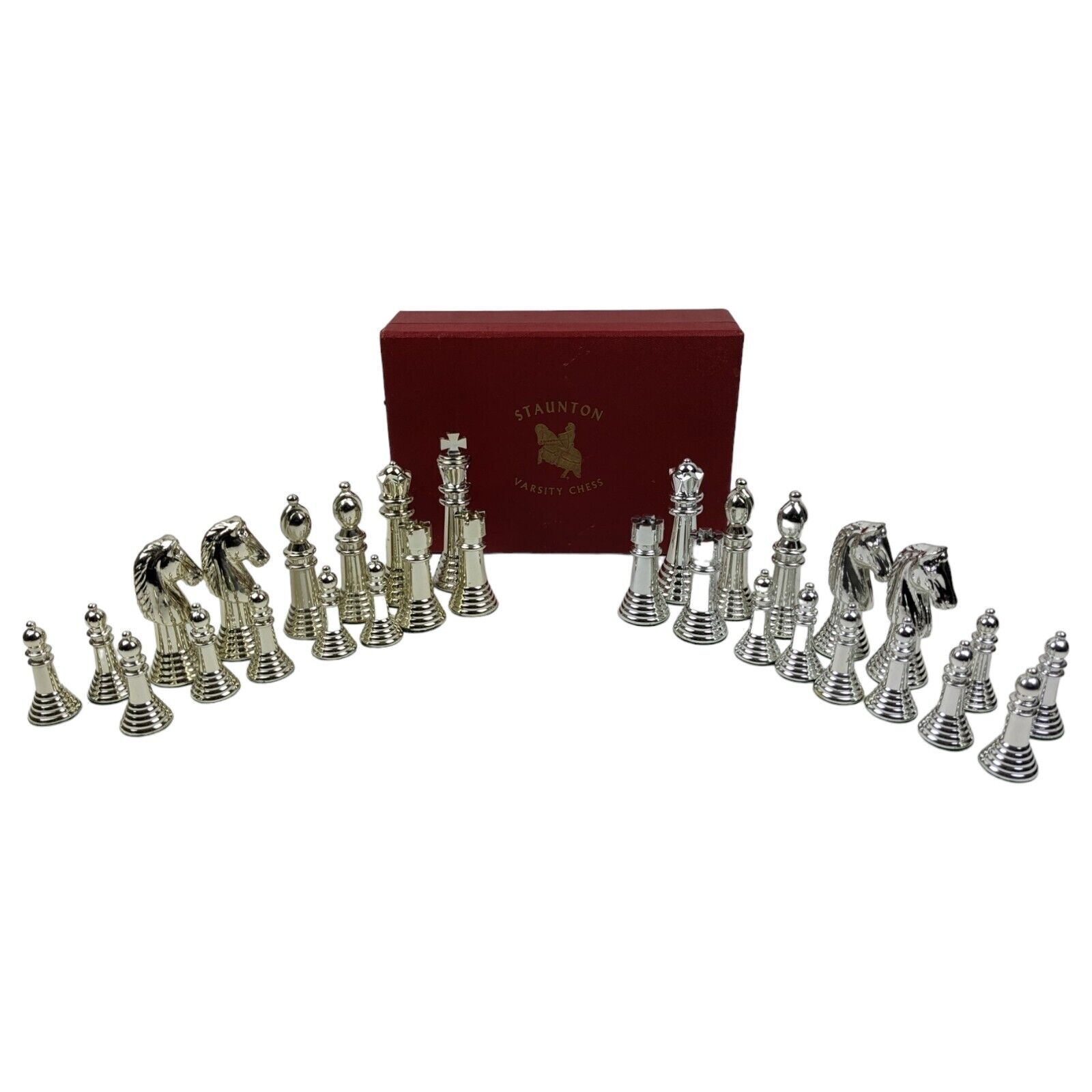 Vintage Staunton Varsity Chess Set / Pieces In Leatherette Wood Box *READ