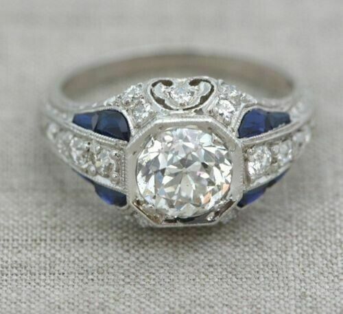 Vintage Art Deco Style Lab Created Diamond Engagement 14K White Gold Finish Ring