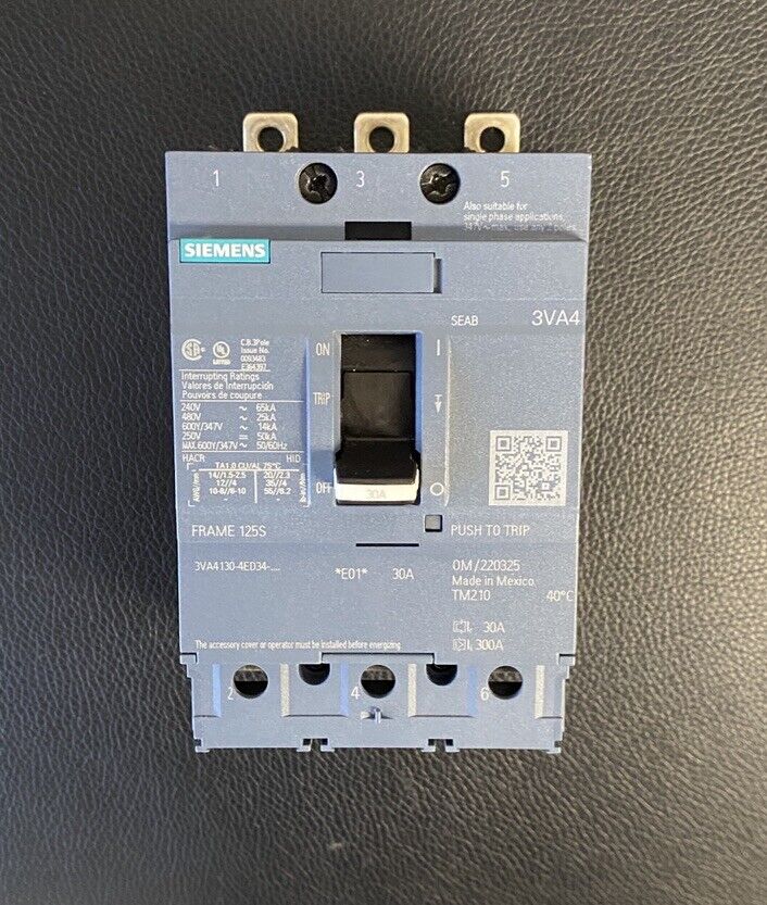 3VA4130-5ED34-0AA0 Siemens 3P 30 Amp 480V Circuit Breaker 3VA4 *E01* ✅TESTED✅