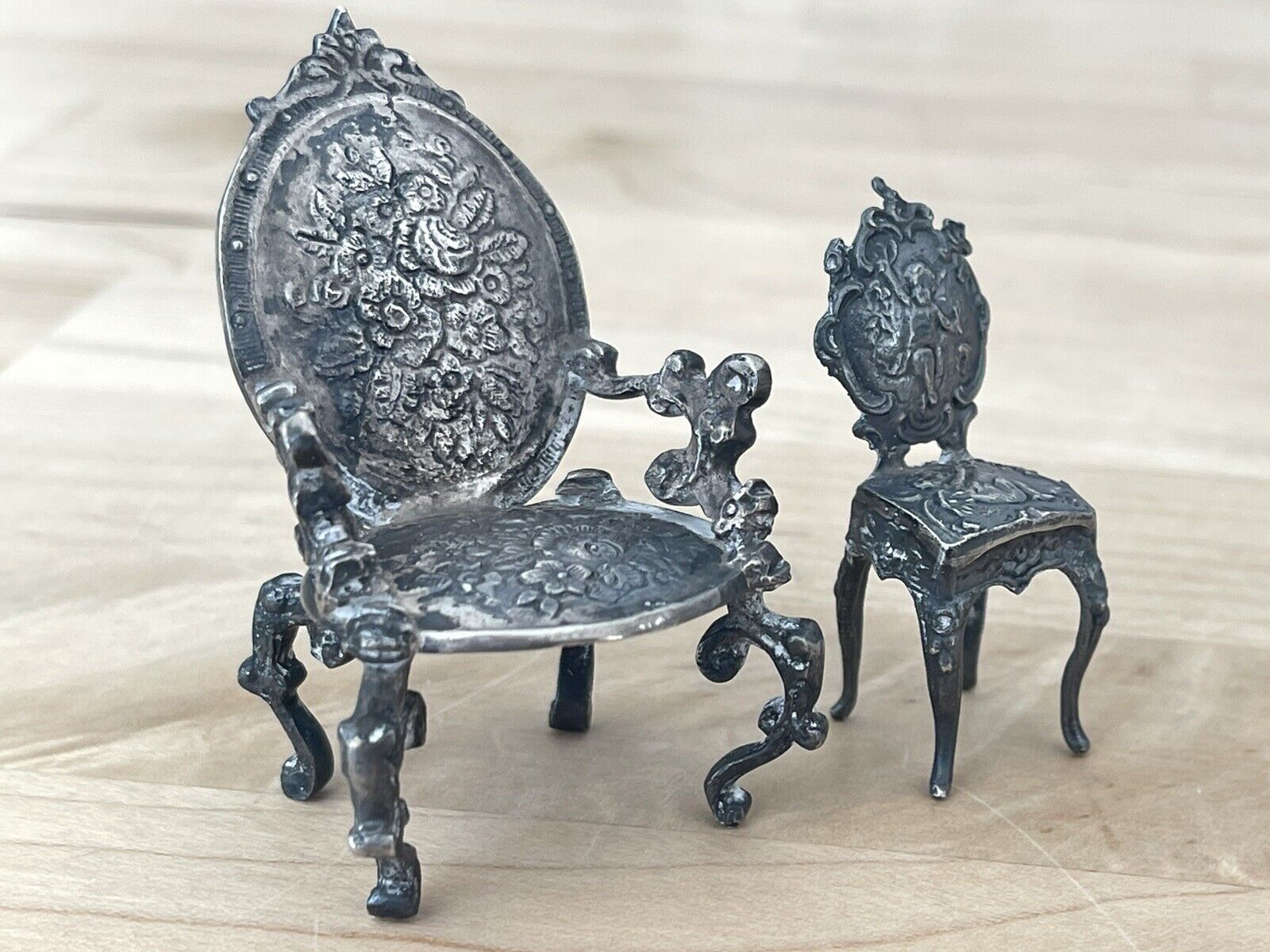 Antique Miniature Silver Chairs (2)